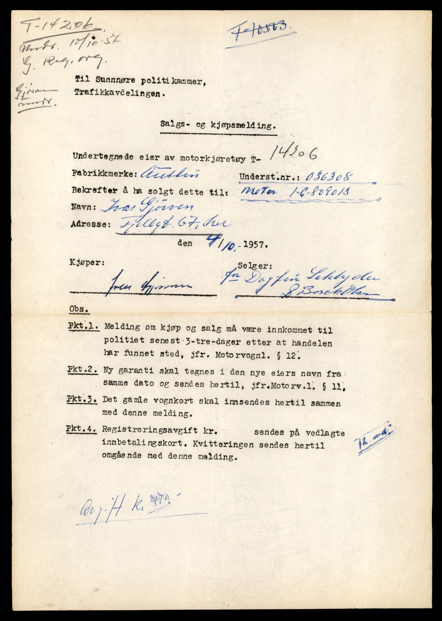 Møre og Romsdal vegkontor - Ålesund trafikkstasjon, AV/SAT-A-4099/F/Fe/L0044: Registreringskort for kjøretøy T 14205 - T 14319, 1927-1998, s. 31