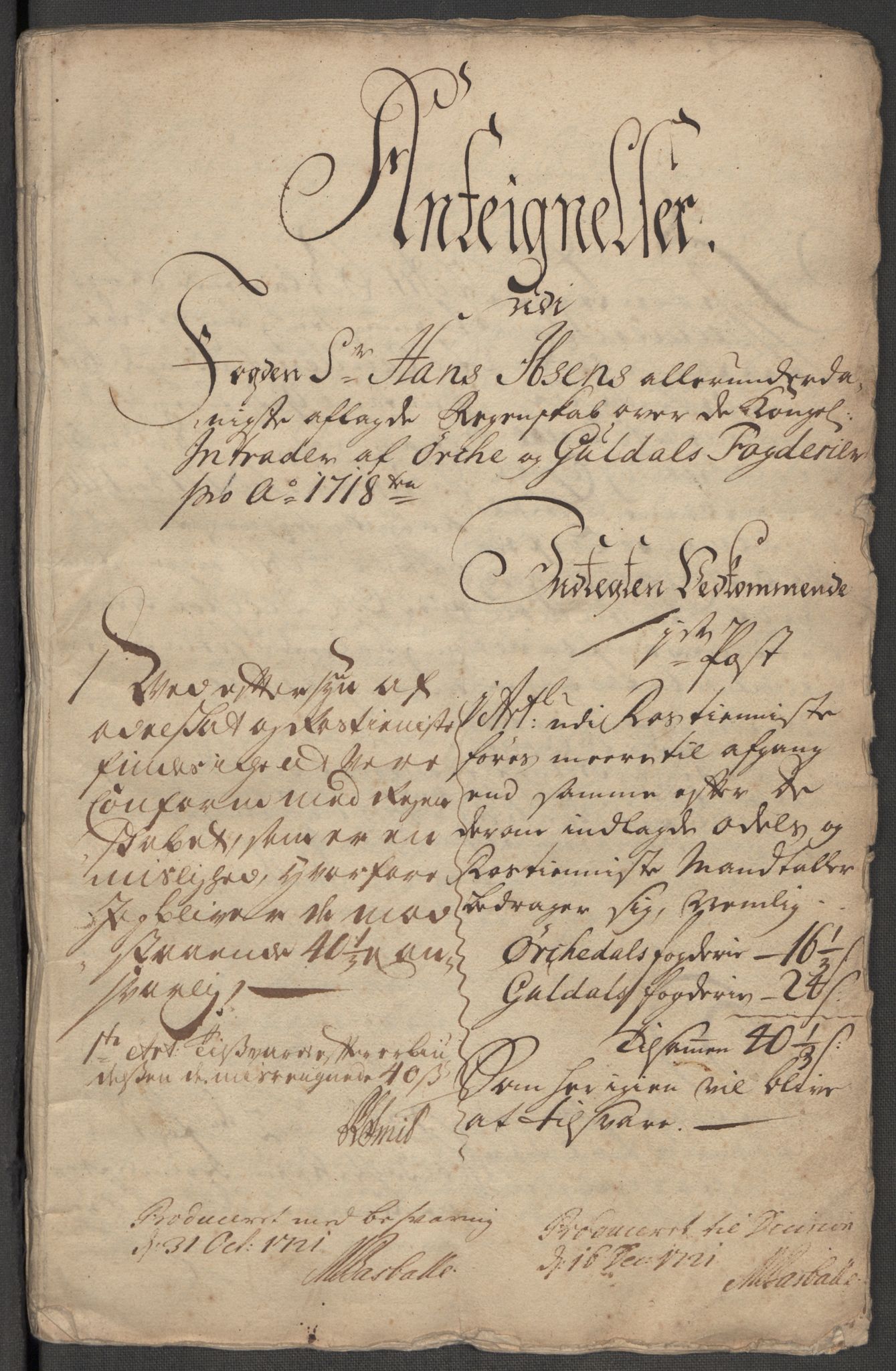 Rentekammeret inntil 1814, Reviderte regnskaper, Fogderegnskap, RA/EA-4092/R60/L3972: Fogderegnskap Orkdal og Gauldal, 1718, s. 328