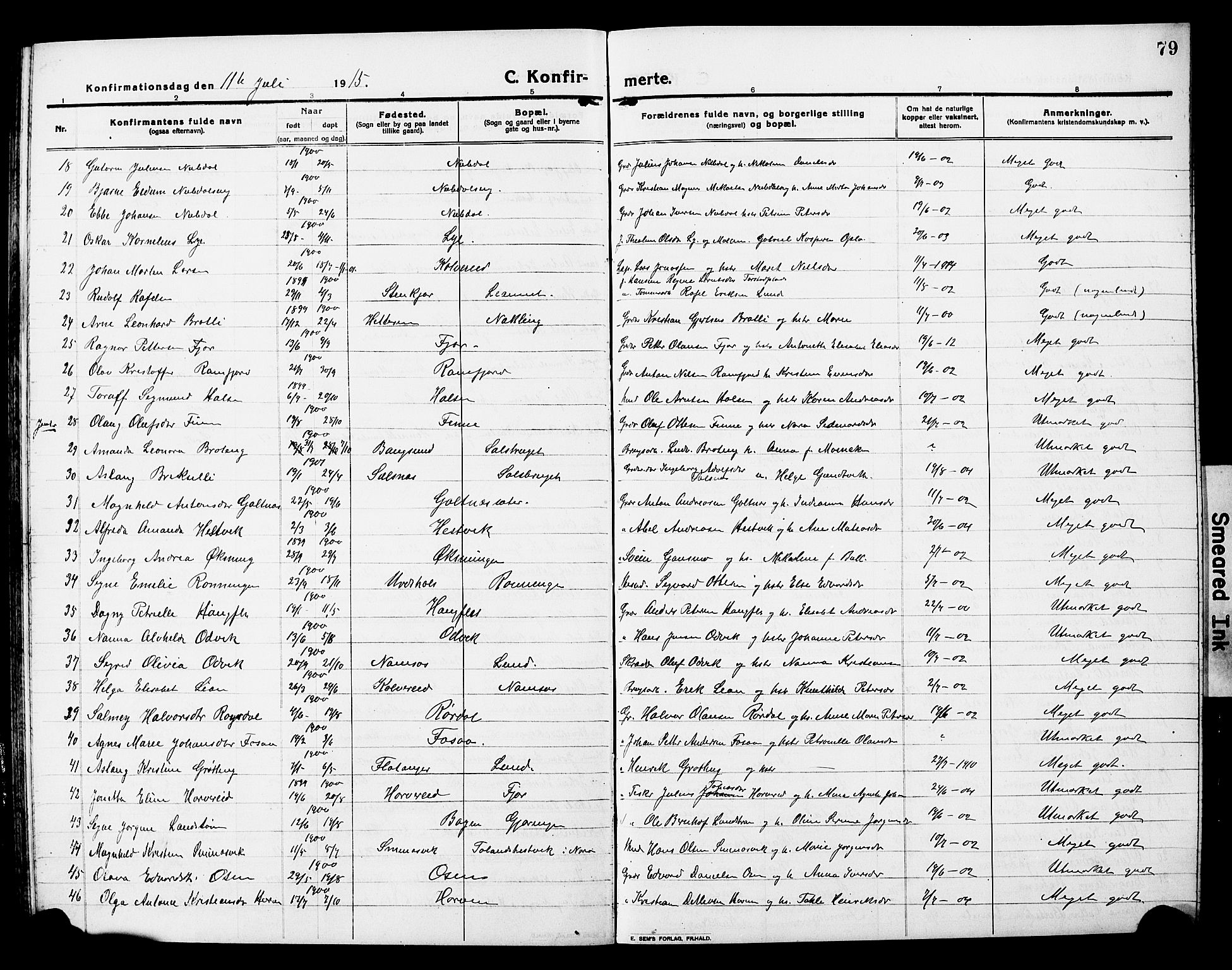 Ministerialprotokoller, klokkerbøker og fødselsregistre - Nord-Trøndelag, AV/SAT-A-1458/780/L0653: Klokkerbok nr. 780C05, 1911-1927, s. 79