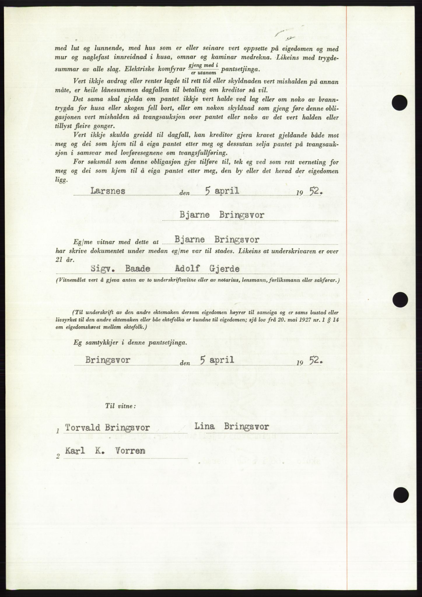 Søre Sunnmøre sorenskriveri, AV/SAT-A-4122/1/2/2C/L0121: Pantebok nr. 9B, 1951-1952, Dagboknr: 716/1952