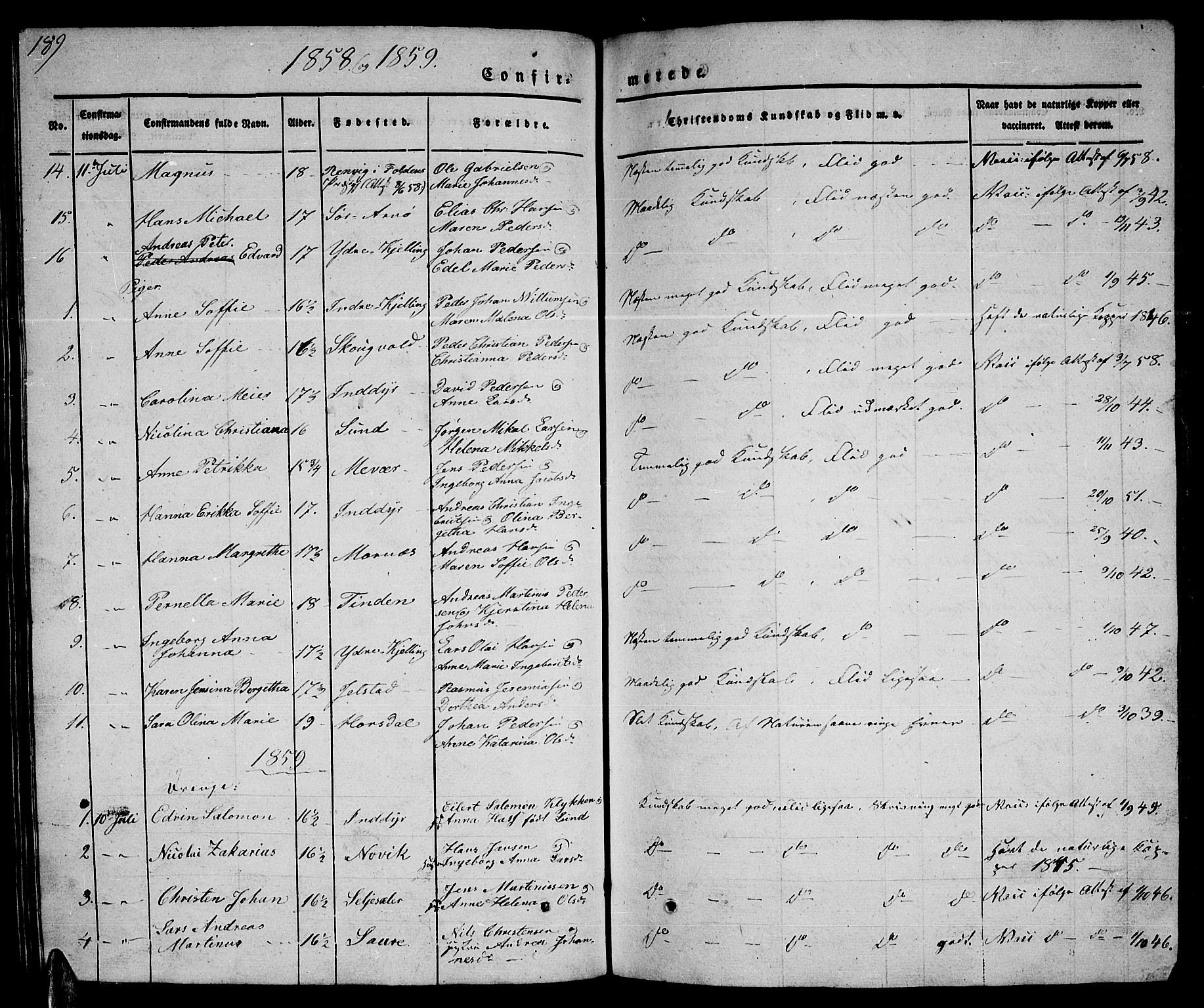 Ministerialprotokoller, klokkerbøker og fødselsregistre - Nordland, AV/SAT-A-1459/805/L0106: Klokkerbok nr. 805C02, 1841-1861, s. 189