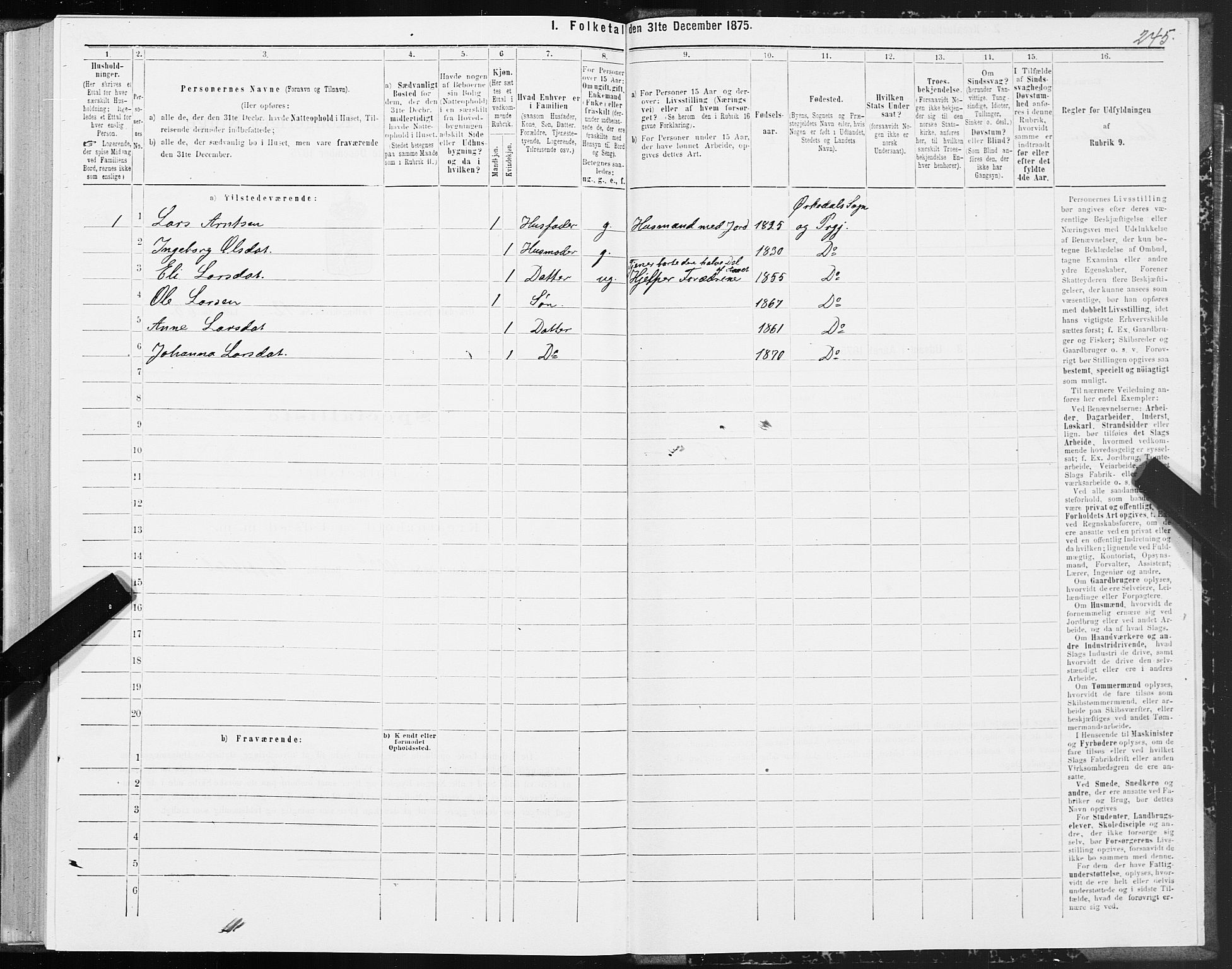 SAT, Folketelling 1875 for 1638P Orkdal prestegjeld, 1875, s. 6245