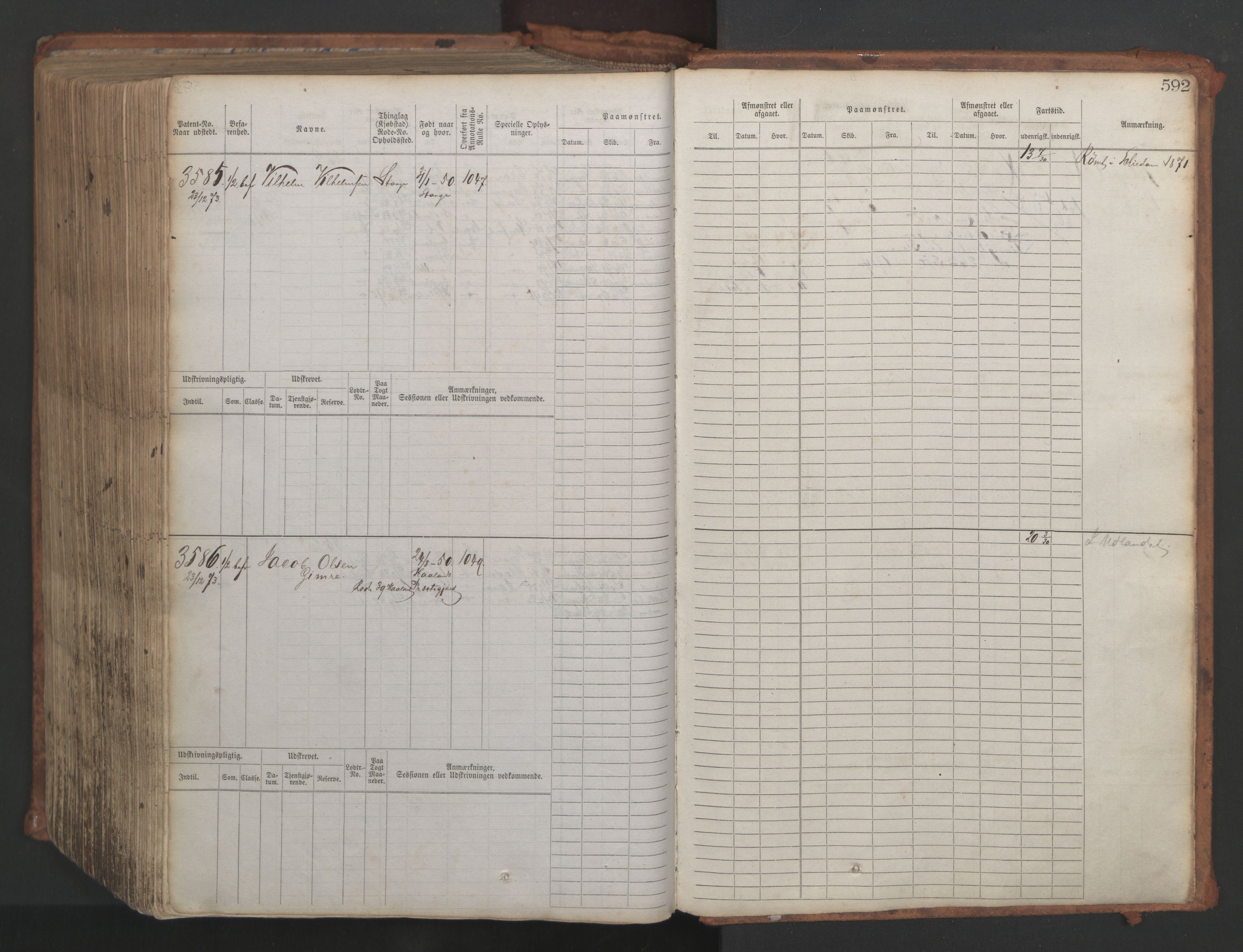 Stavanger sjømannskontor, AV/SAST-A-102006/F/Fb/Fbb/L0007: Sjøfartshovedrulle, patentnr. 2403-3604, 1869-1880, s. 649