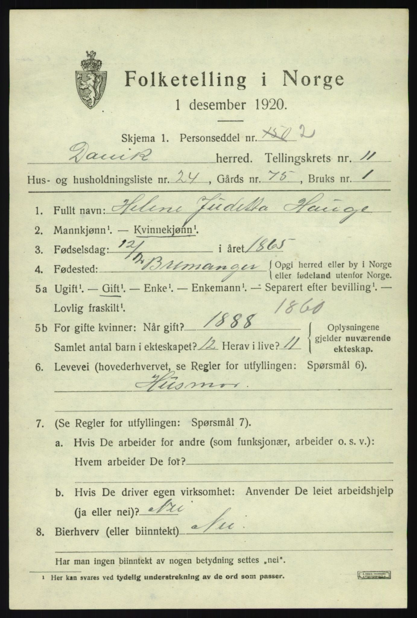 SAB, Folketelling 1920 for 1442 Davik herred, 1920, s. 5663