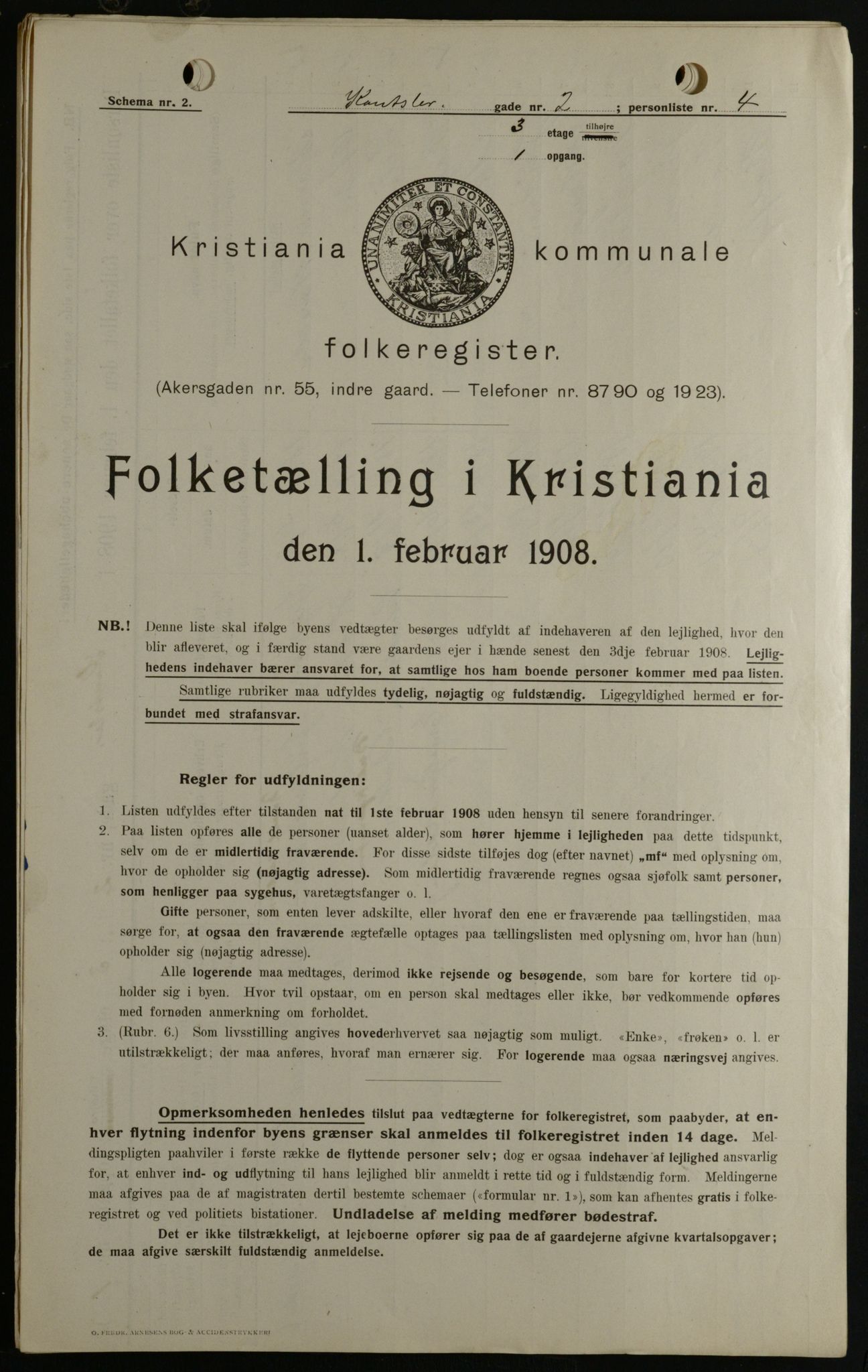 OBA, Kommunal folketelling 1.2.1908 for Kristiania kjøpstad, 1908, s. 42950