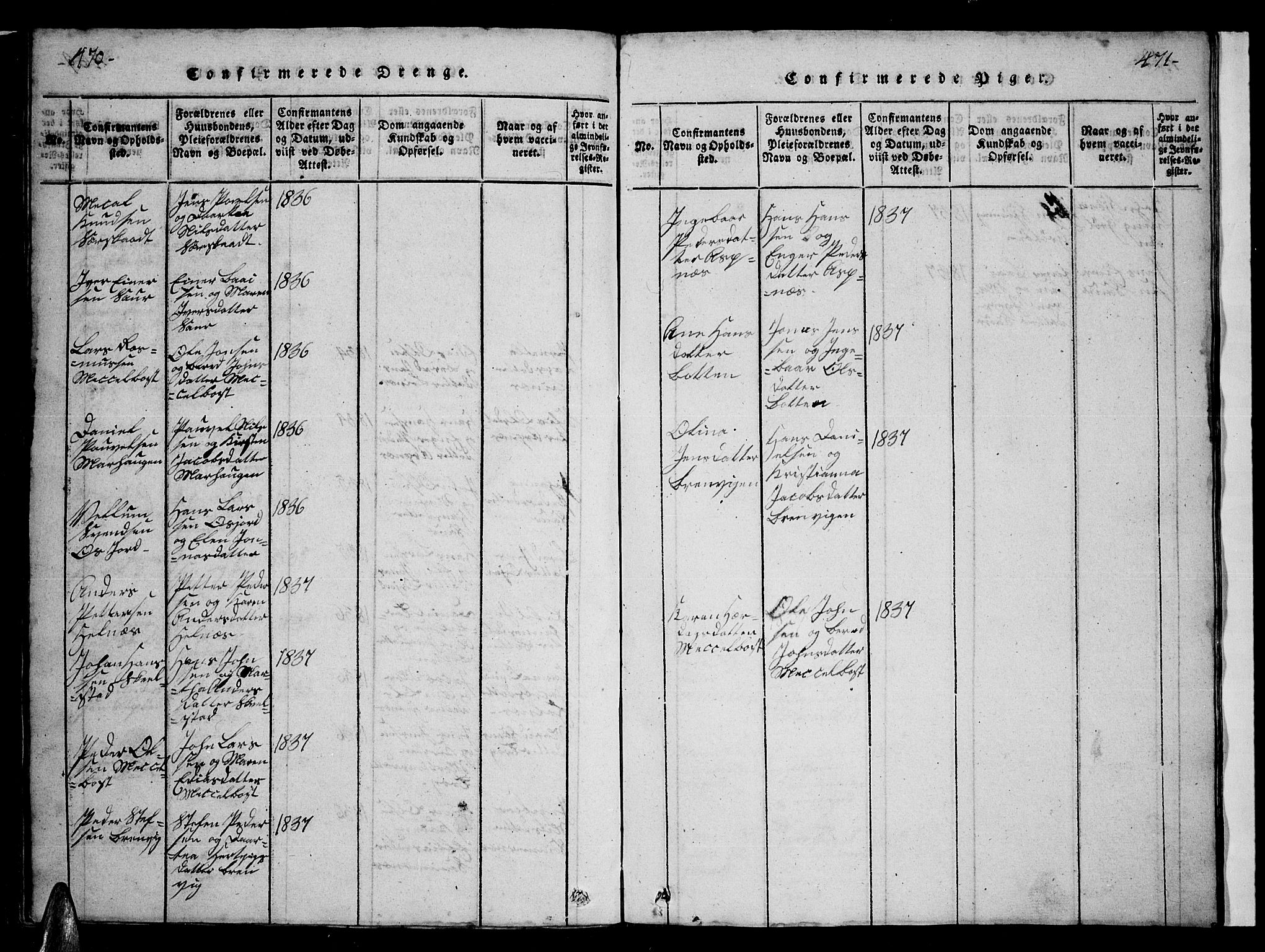 Ministerialprotokoller, klokkerbøker og fødselsregistre - Nordland, SAT/A-1459/857/L0826: Klokkerbok nr. 857C01, 1821-1852, s. 470-471