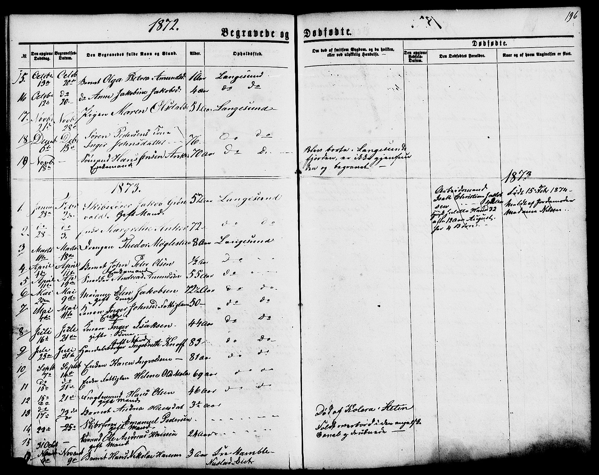 Langesund kirkebøker, AV/SAKO-A-280/G/Ga/L0004: Klokkerbok nr. 4, 1859-1884, s. 196