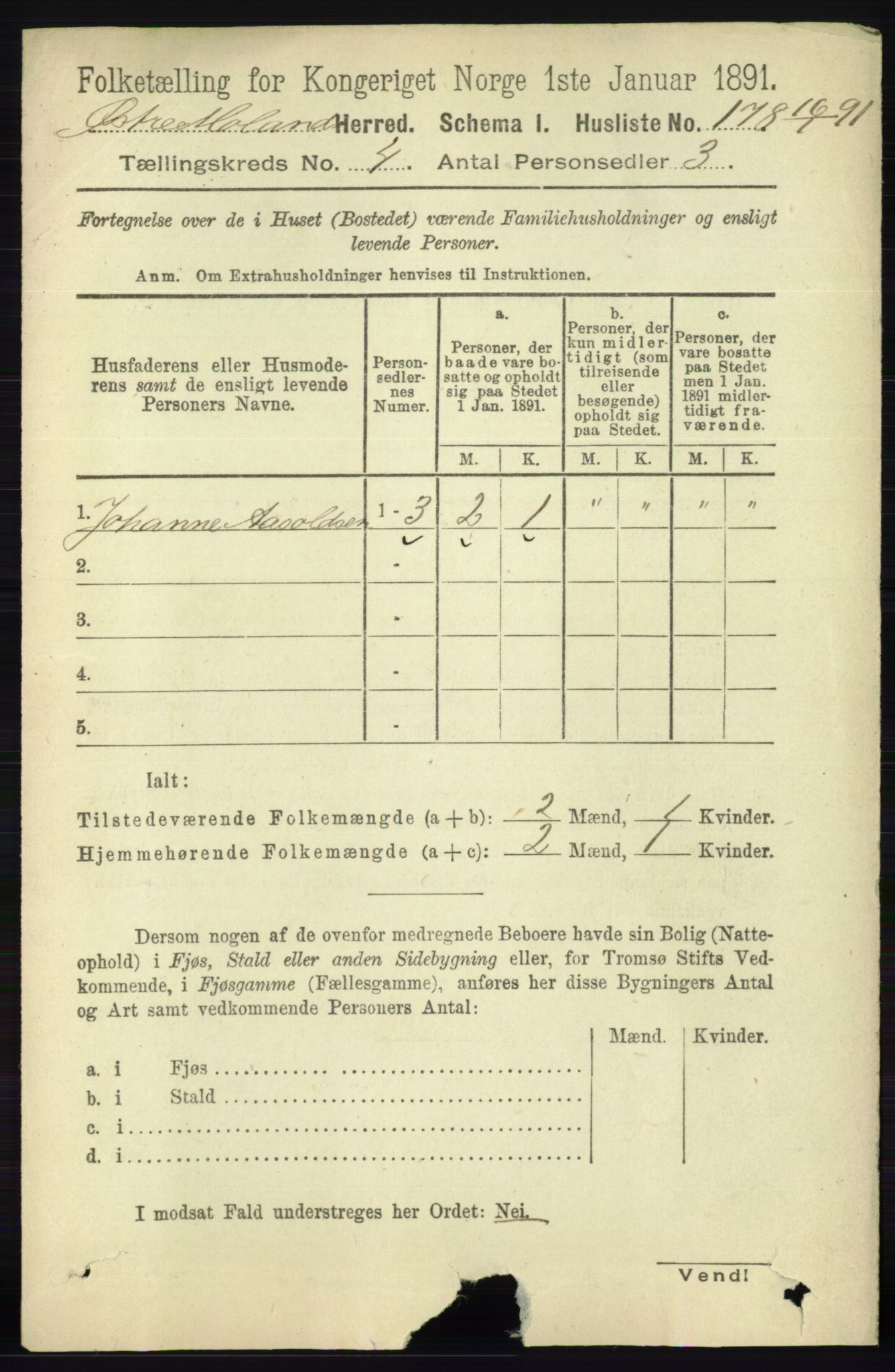 RA, Folketelling 1891 for 0918 Austre Moland herred, 1891, s. 2079