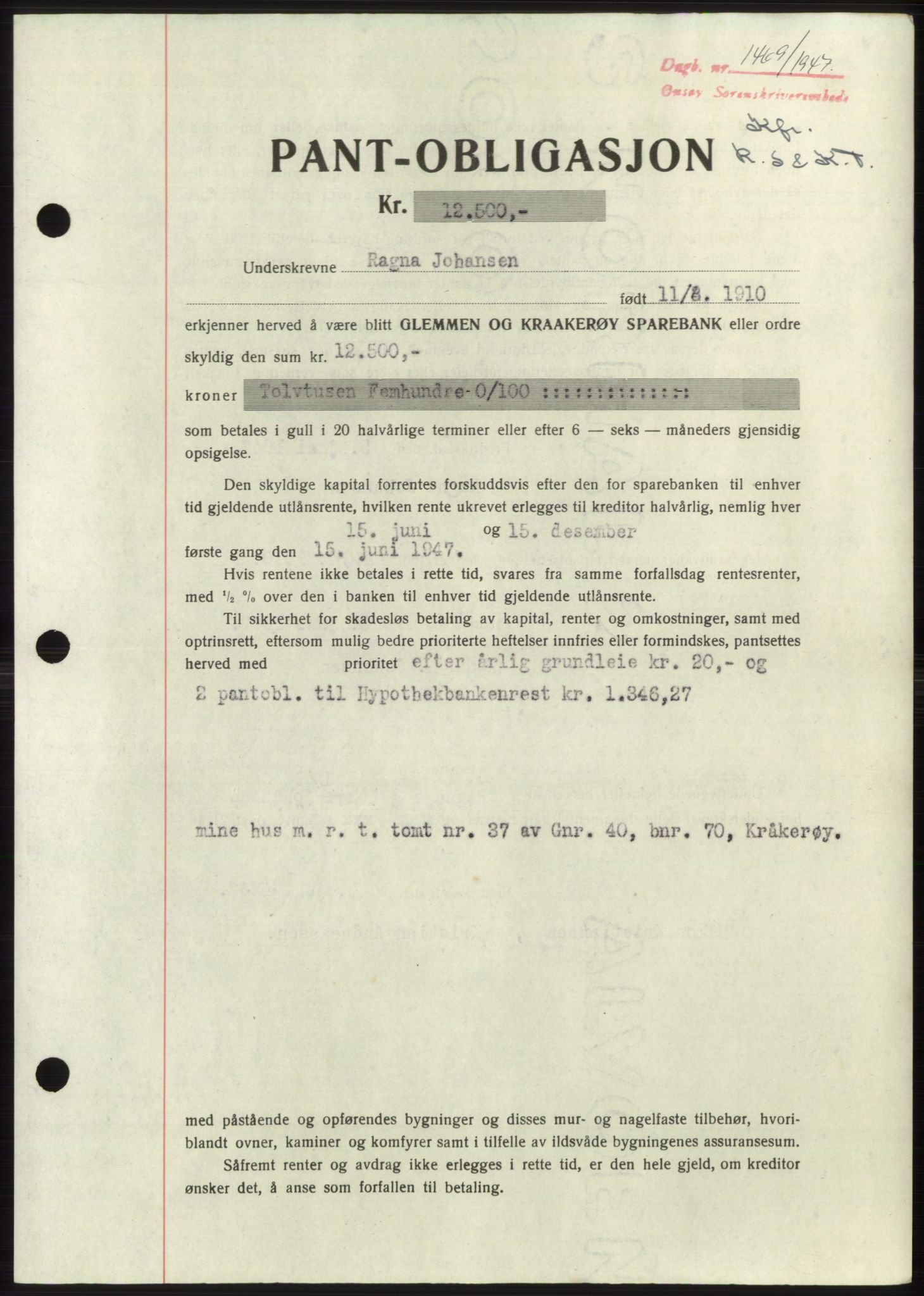 Onsøy sorenskriveri, SAO/A-10474/G/Ga/Gac/L0006: Pantebok nr. B 12-6, 1947-1948, Dagboknr: 1469/1947