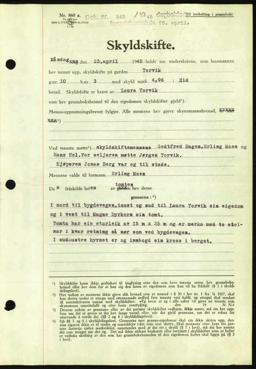 Romsdal sorenskriveri, SAT/A-4149/1/2/2C: Pantebok nr. A17, 1944-1945, Dagboknr: 543/1945