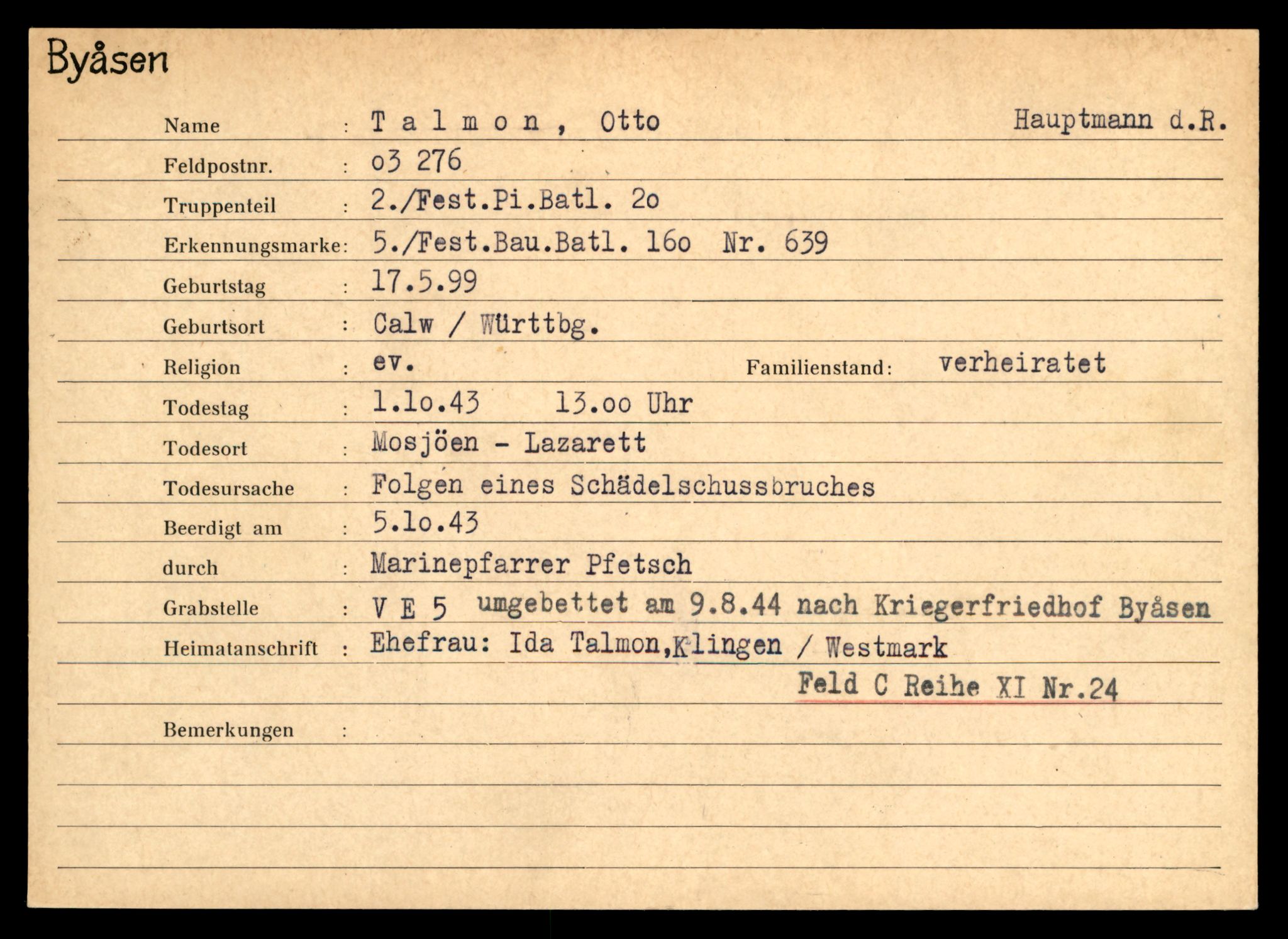 Distriktskontoret for krigsgraver, SAT/A-5030/E/L0004: Kasett/kartotek over tysk Krigskirkegård på Byåsen, 1945, s. 1759