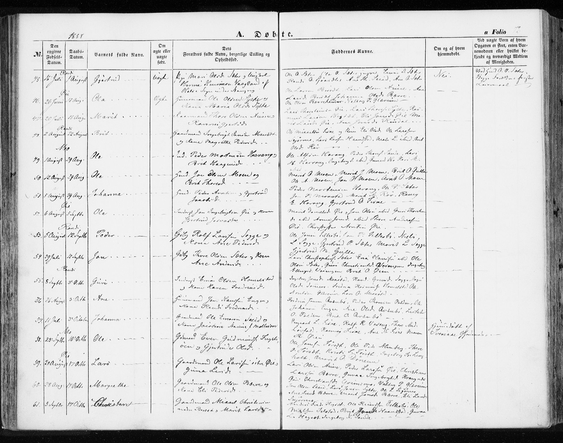 Ministerialprotokoller, klokkerbøker og fødselsregistre - Møre og Romsdal, AV/SAT-A-1454/595/L1044: Ministerialbok nr. 595A06, 1852-1863, s. 72