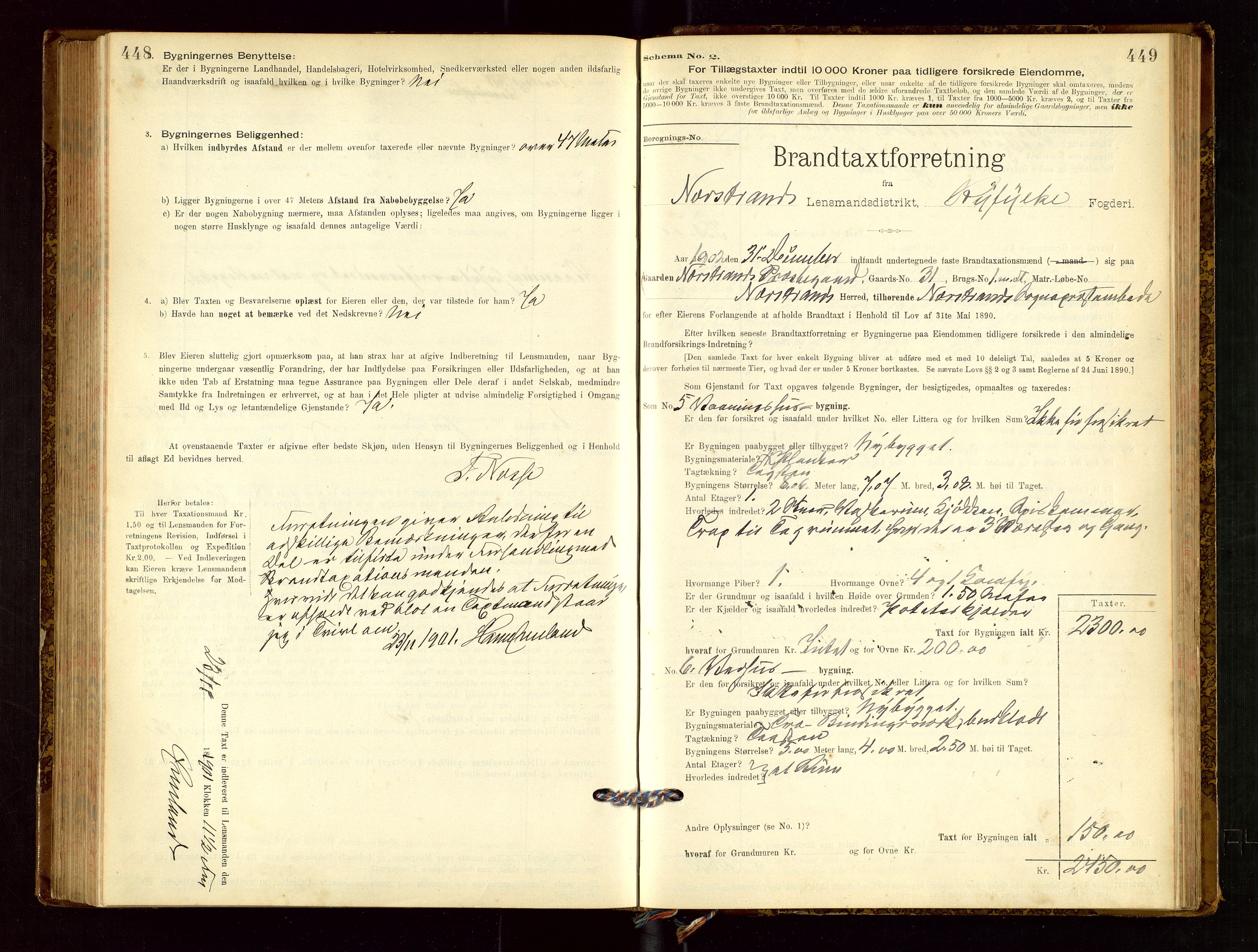 Nedstrand lensmannskontor, SAST/A-100236/Gob/L0001: "Brandtaxationsprotokol for Nerstrand Lensmandsdistrikt Ryfylke fogderi", 1895-1915, s. 448-449