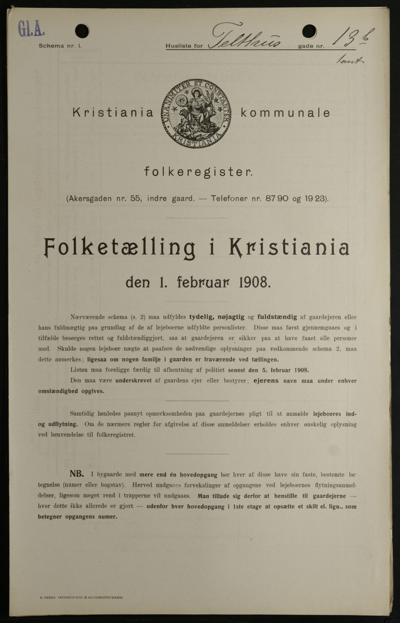 OBA, Kommunal folketelling 1.2.1908 for Kristiania kjøpstad, 1908, s. 96748
