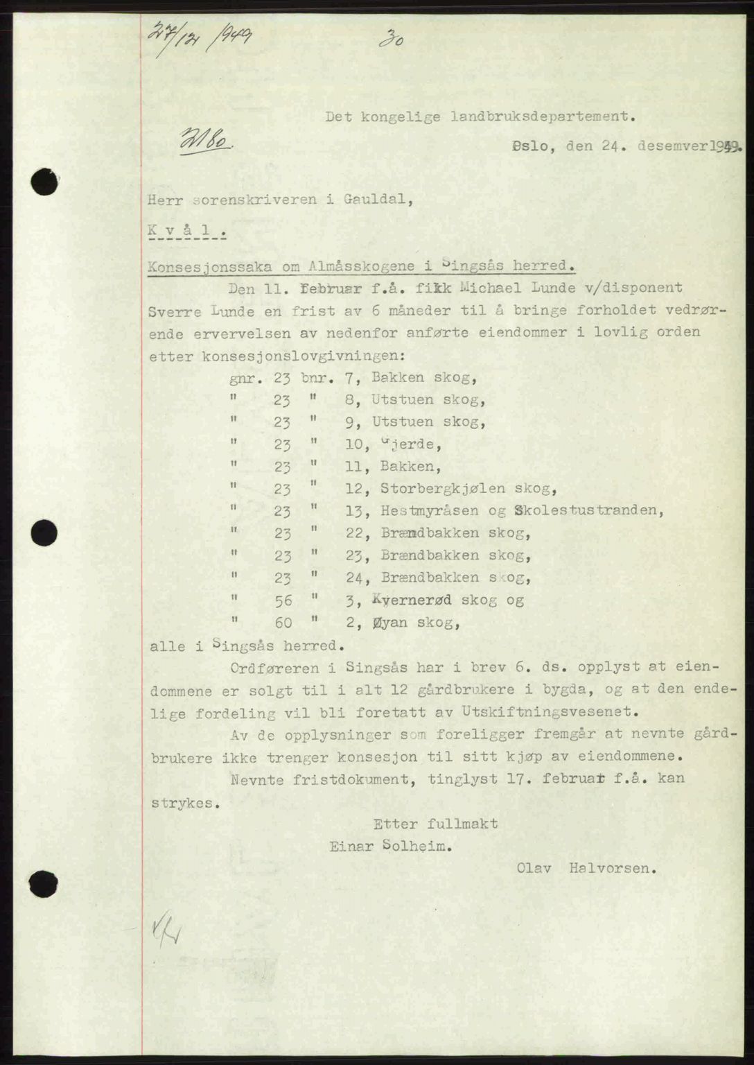 Gauldal sorenskriveri, SAT/A-0014/1/2/2C: Pantebok nr. A9, 1949-1950, Dagboknr: 2180/1949