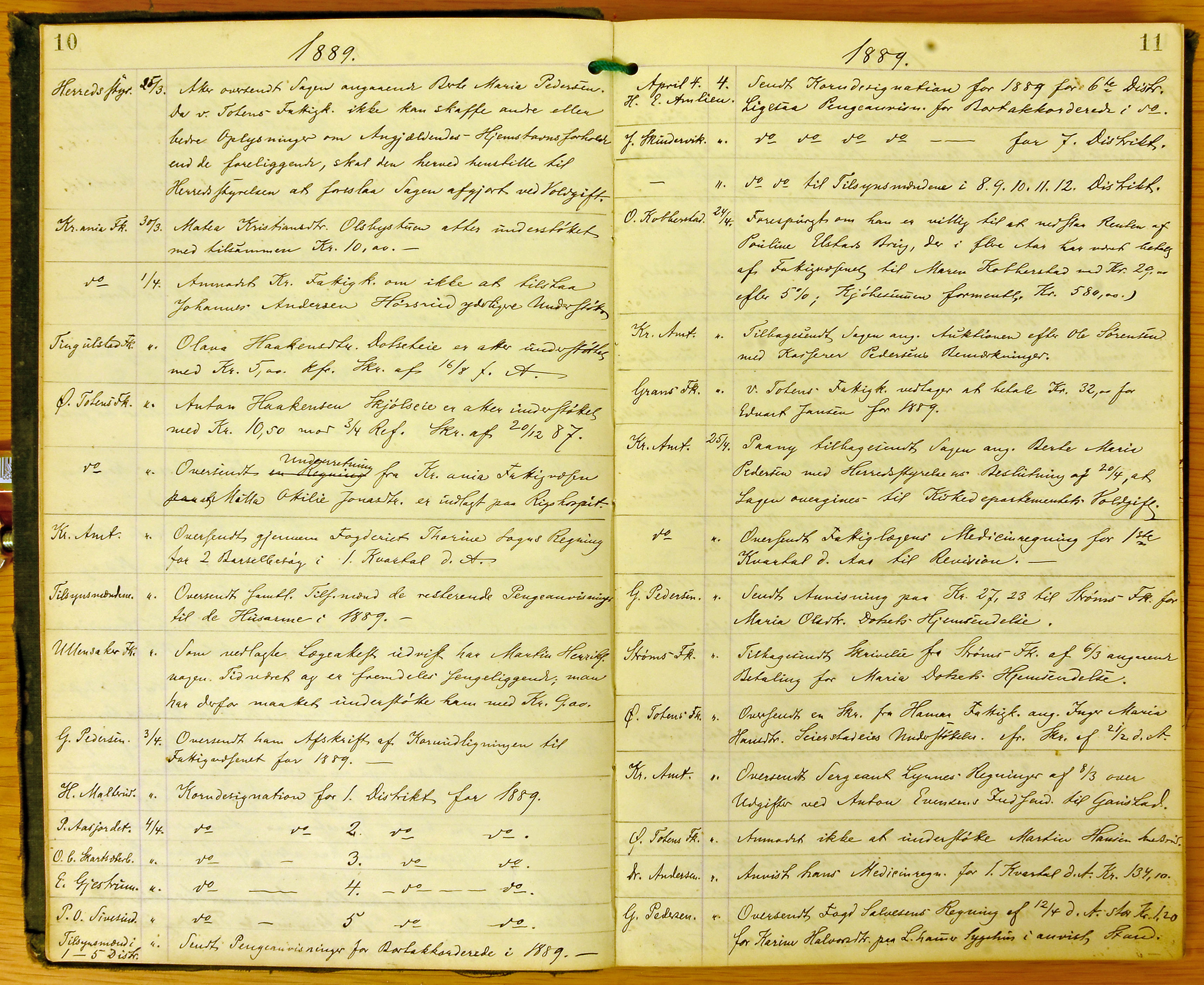 Vestre Toten kommunearkiv*, KVT/-/-/-: Kopibok for fattigkommisjonen i Vestre Toten kommune, 1888-1898, s. 10-11