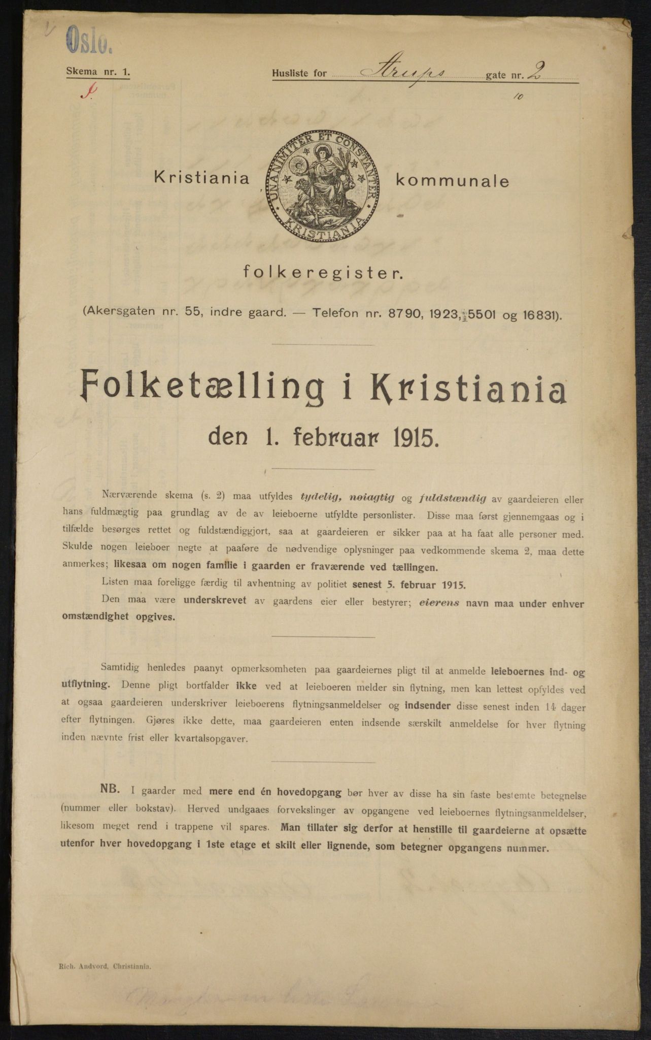 OBA, Kommunal folketelling 1.2.1915 for Kristiania, 1915, s. 2219