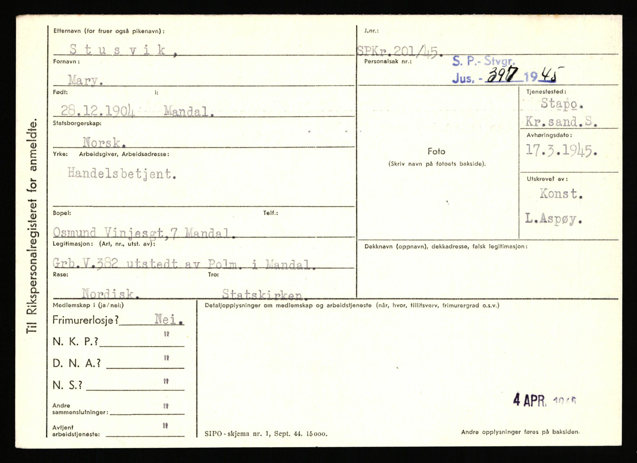 Statspolitiet - Hovedkontoret / Osloavdelingen, AV/RA-S-1329/C/Ca/L0014: Seterlien - Svartås, 1943-1945, s. 4543