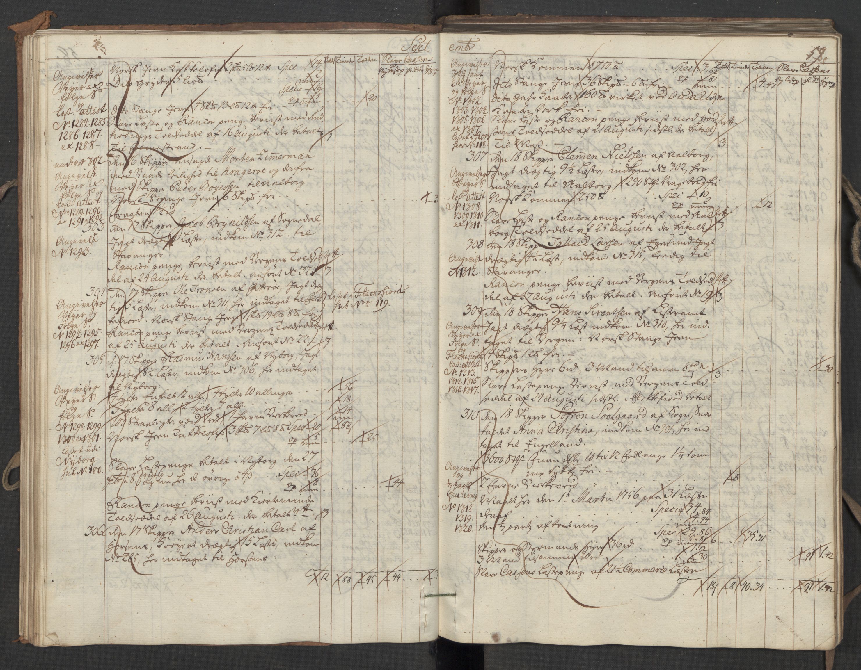 Generaltollkammeret, tollregnskaper, AV/RA-EA-5490/R06/L0039/0001: Tollregnskaper Kristiania / Utgående hovedtollbok, 1756, s. 58b-59a