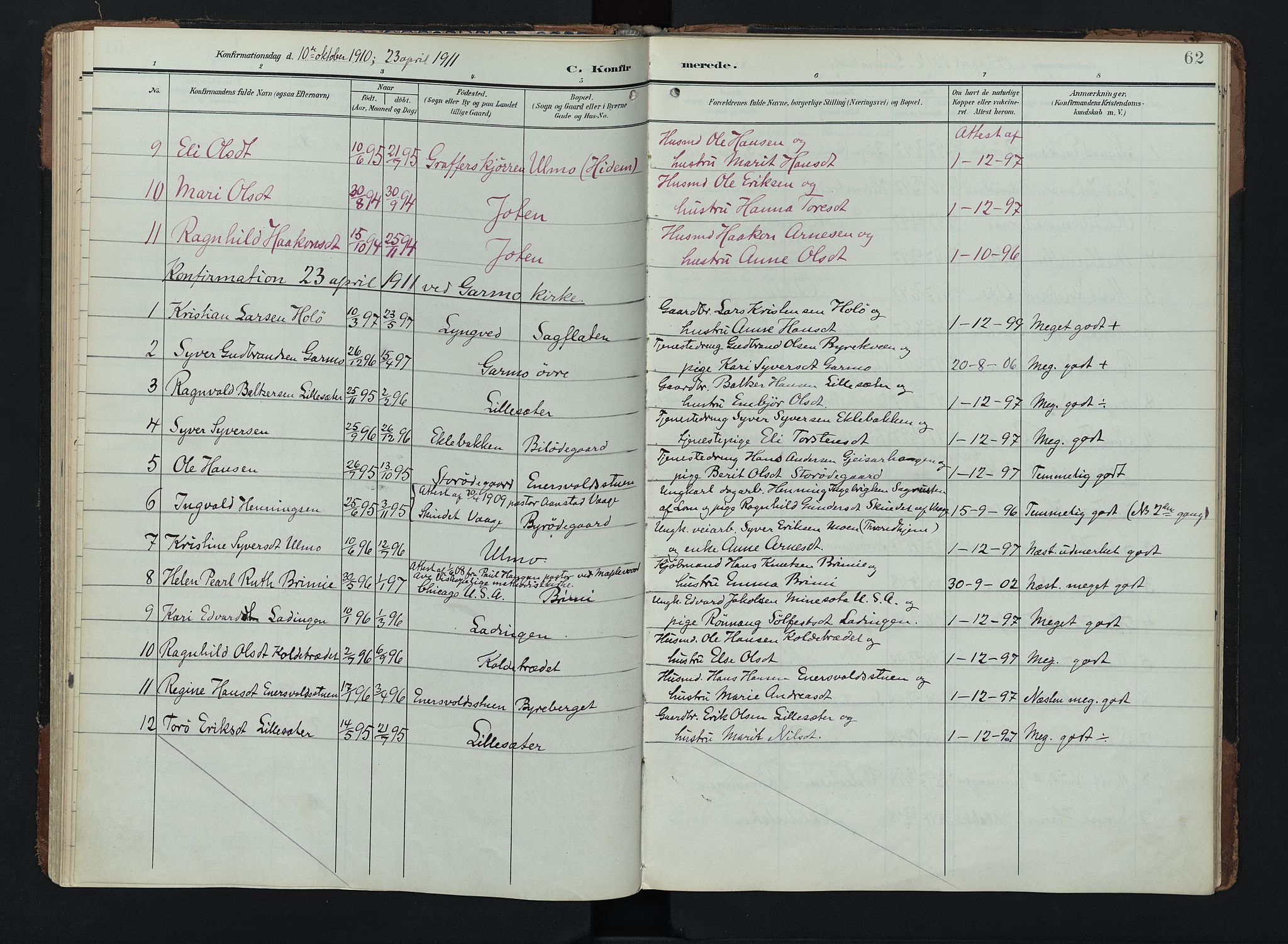 Lom prestekontor, AV/SAH-PREST-070/K/L0011: Ministerialbok nr. 11, 1904-1928, s. 62