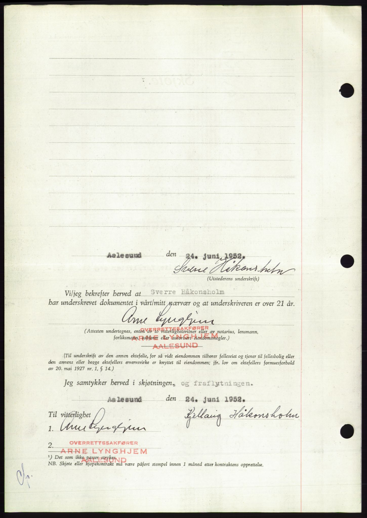 Søre Sunnmøre sorenskriveri, AV/SAT-A-4122/1/2/2C/L0092: Pantebok nr. 18A, 1952-1952, Dagboknr: 1373/1952