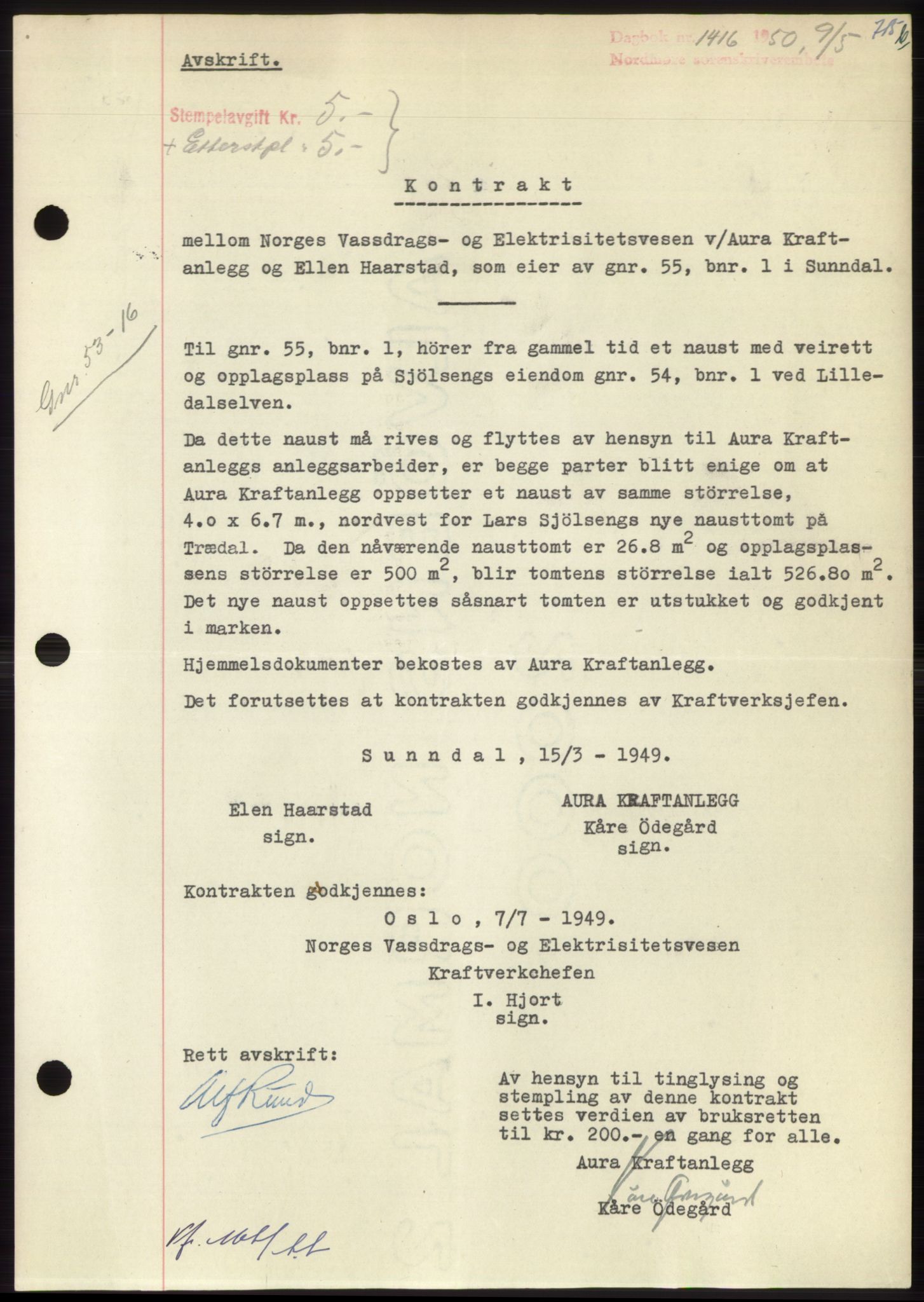 Nordmøre sorenskriveri, SAT/A-4132/1/2/2Ca: Pantebok nr. B104, 1950-1950, Dagboknr: 1416/1950