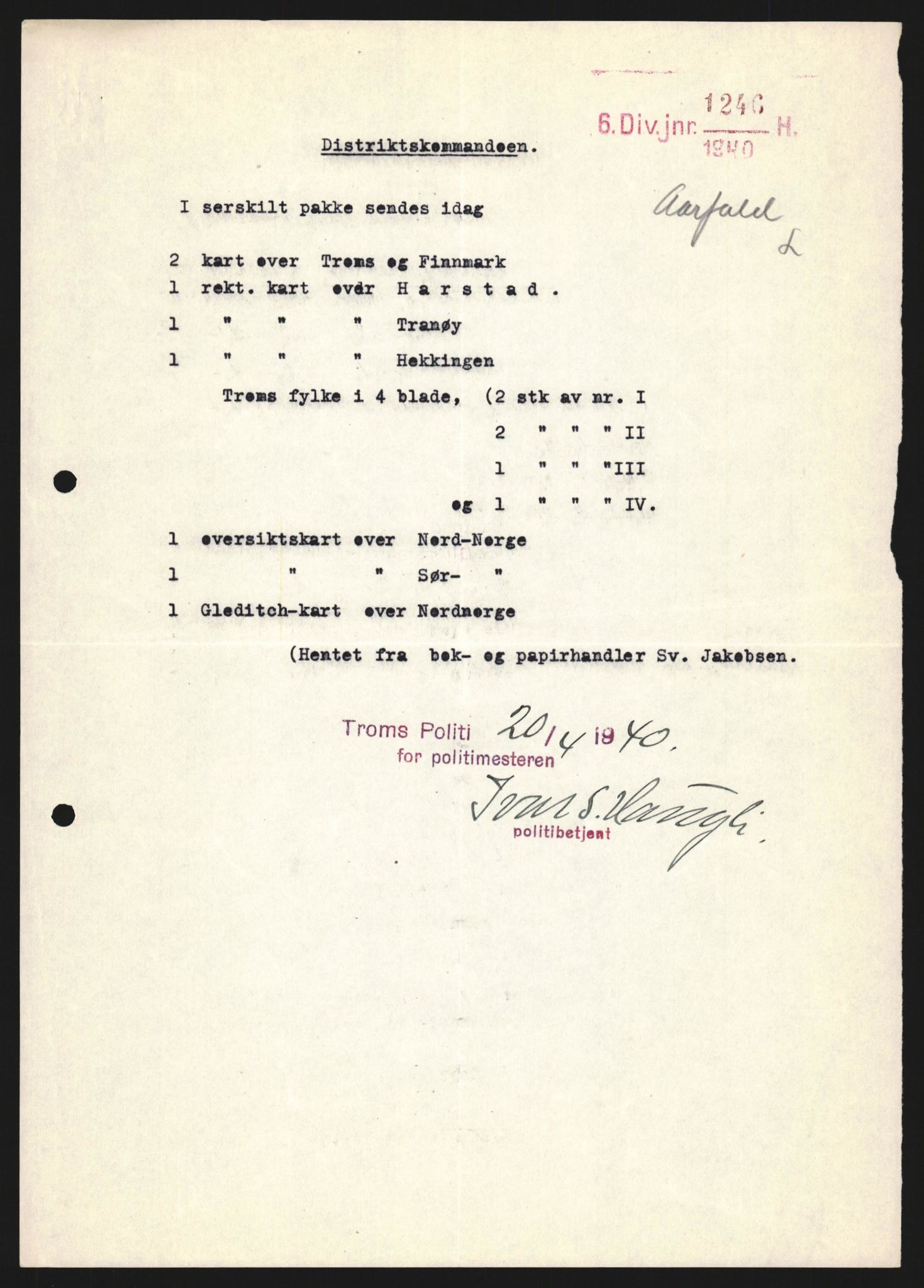 Forsvaret, Forsvarets krigshistoriske avdeling, AV/RA-RAFA-2017/Y/Yb/L0122: II-C-11-600  -  6. Divisjon med avdelinger, 1940, s. 281