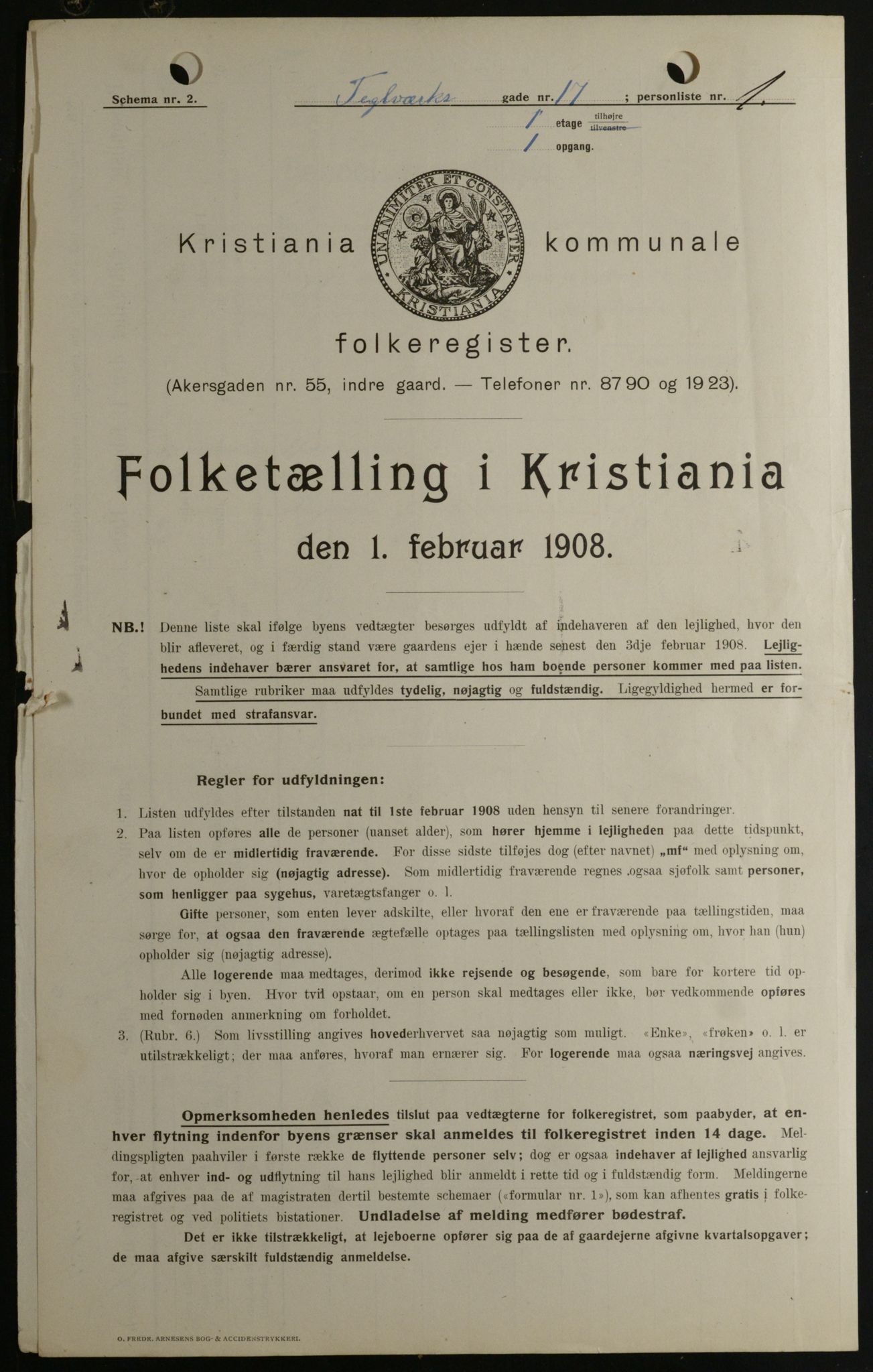 OBA, Kommunal folketelling 1.2.1908 for Kristiania kjøpstad, 1908, s. 96685