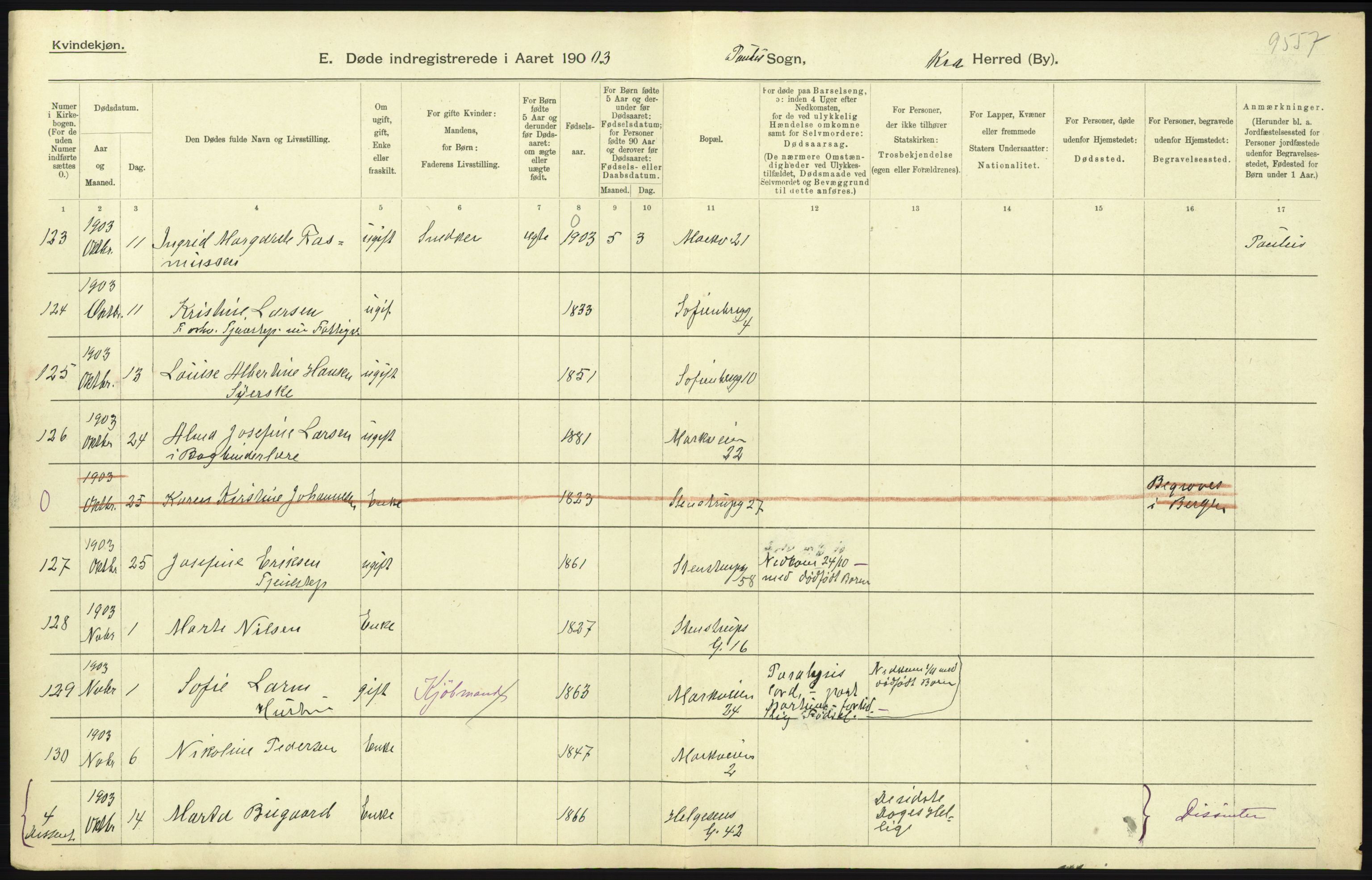 Statistisk sentralbyrå, Sosiodemografiske emner, Befolkning, AV/RA-S-2228/D/Df/Dfa/Dfaa/L0004: Kristiania: Gifte, døde, 1903, s. 325