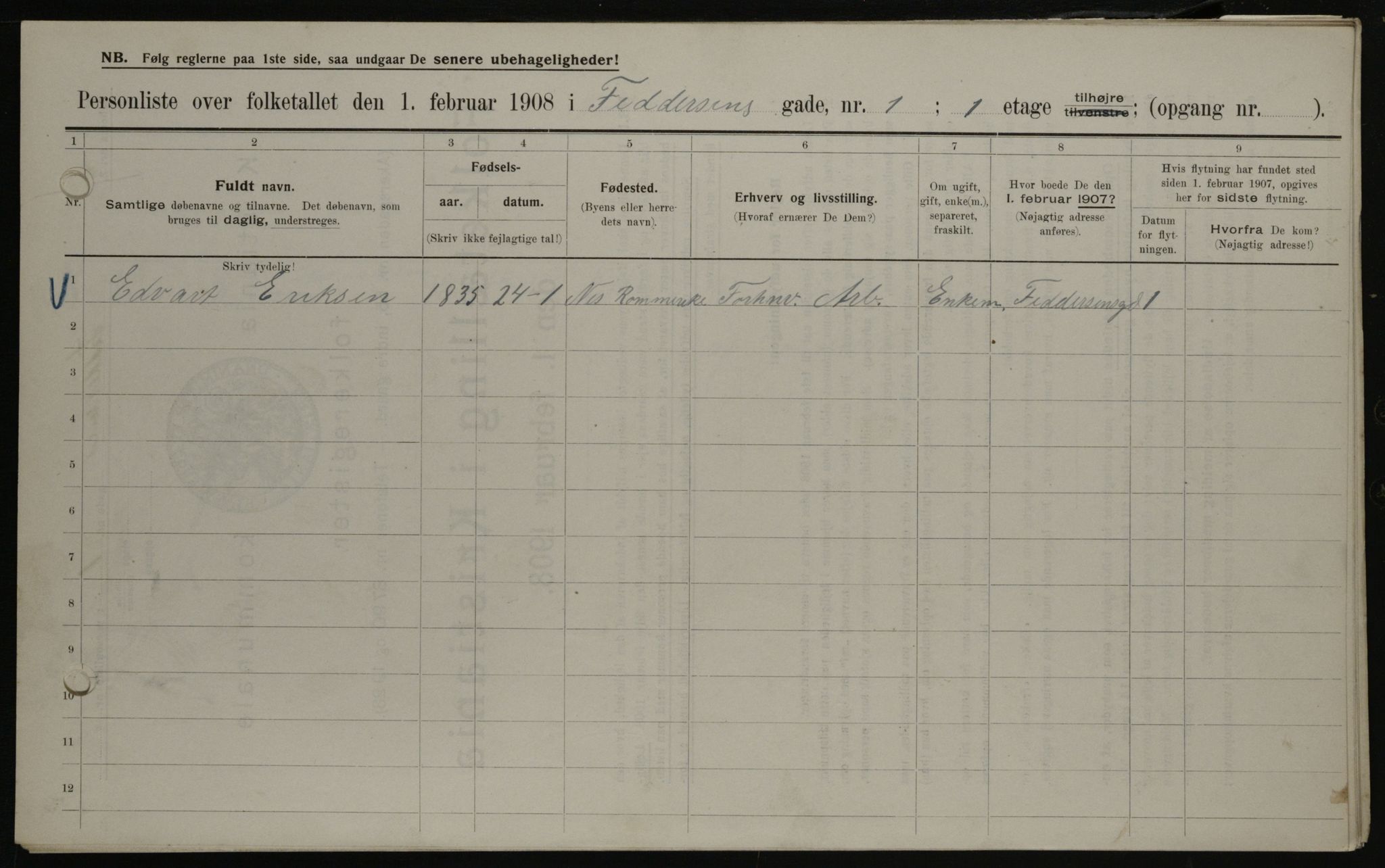 OBA, Kommunal folketelling 1.2.1908 for Kristiania kjøpstad, 1908, s. 21807