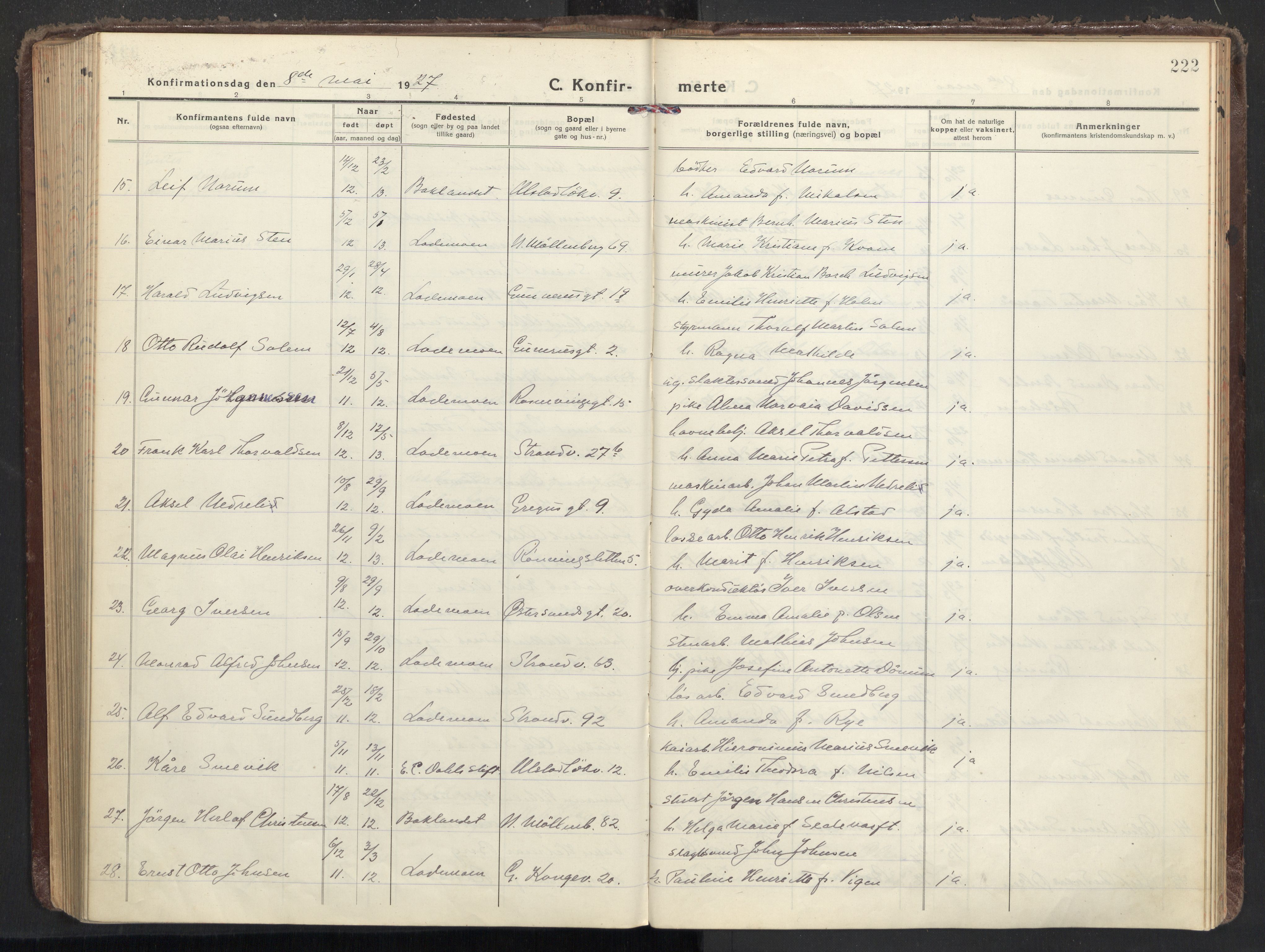 Ministerialprotokoller, klokkerbøker og fødselsregistre - Sør-Trøndelag, AV/SAT-A-1456/605/L0247: Ministerialbok nr. 605A09, 1918-1930, s. 222