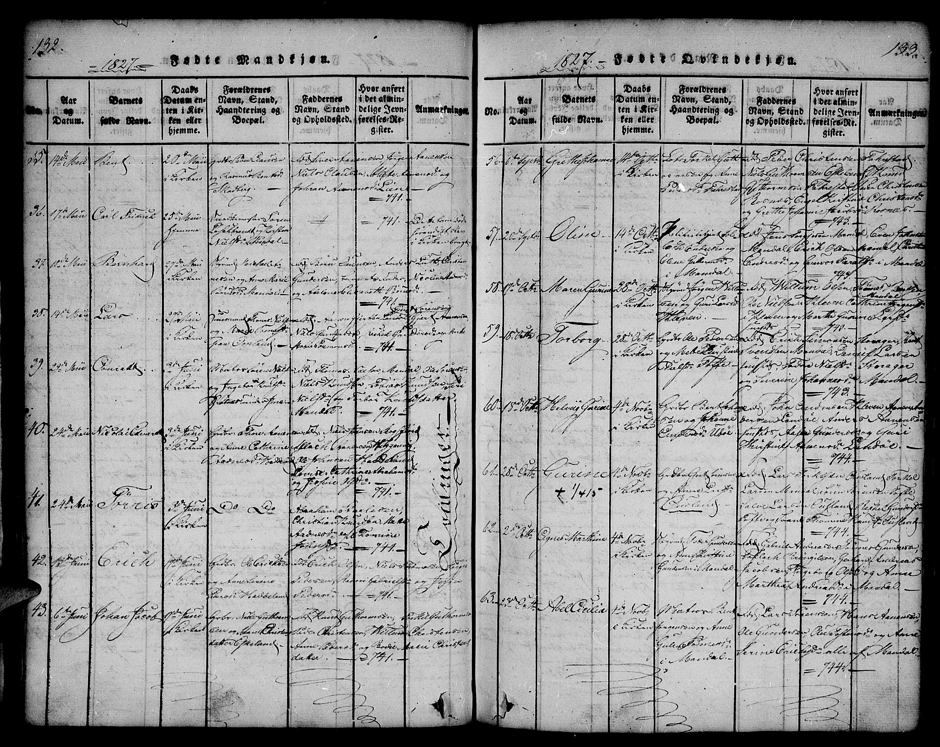Mandal sokneprestkontor, AV/SAK-1111-0030/F/Fa/Faa/L0010: Ministerialbok nr. A 10, 1817-1830, s. 132-133