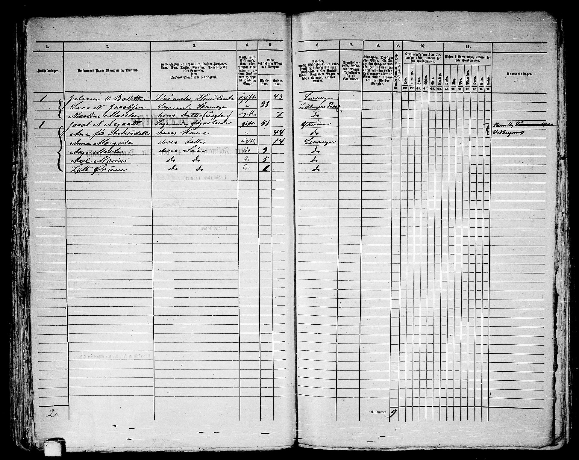 RA, Folketelling 1865 for 1701B Levanger prestegjeld, Levanger kjøpstad, 1865, s. 100