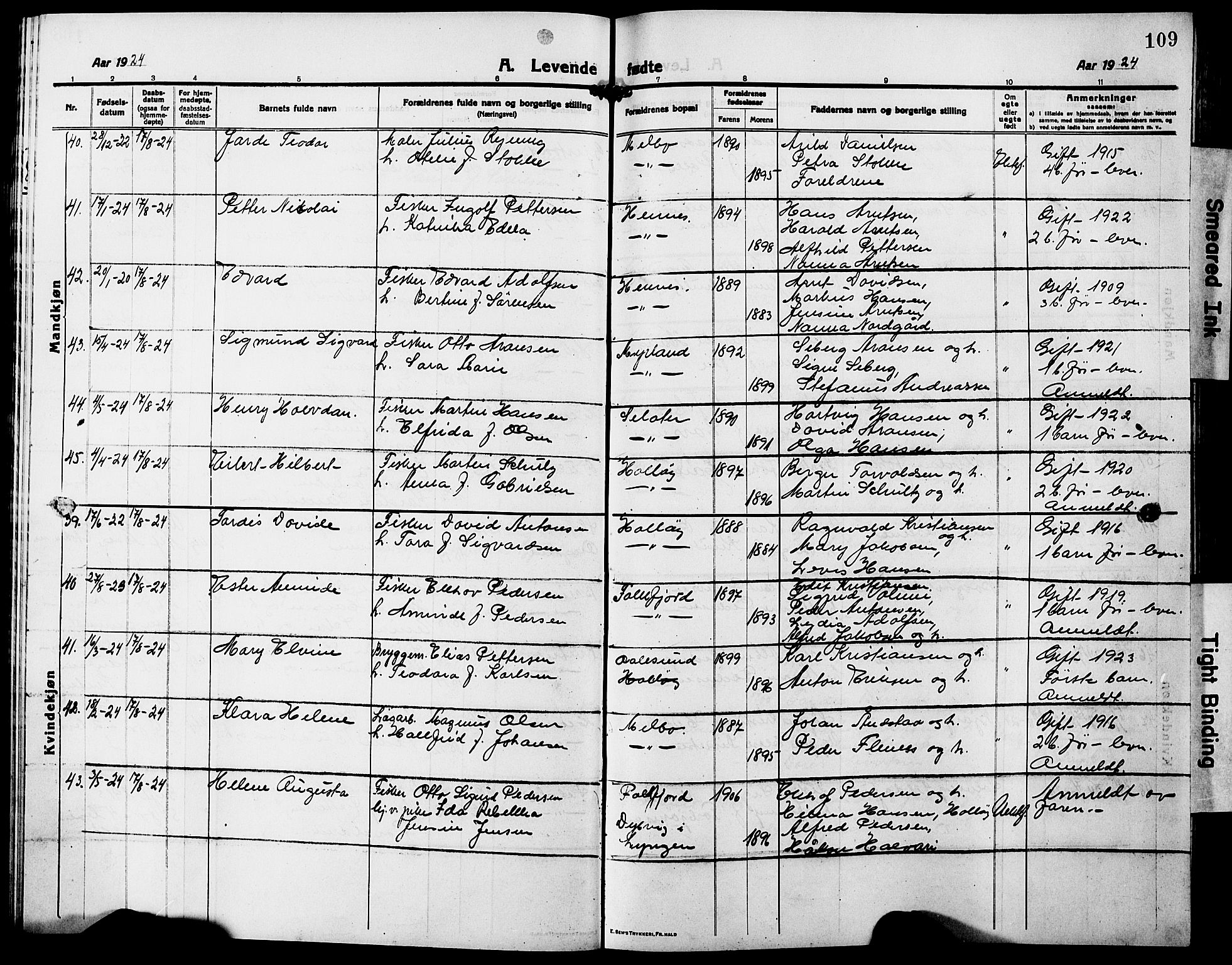 Ministerialprotokoller, klokkerbøker og fødselsregistre - Nordland, AV/SAT-A-1459/888/L1269: Klokkerbok nr. 888C07, 1913-1927, s. 109