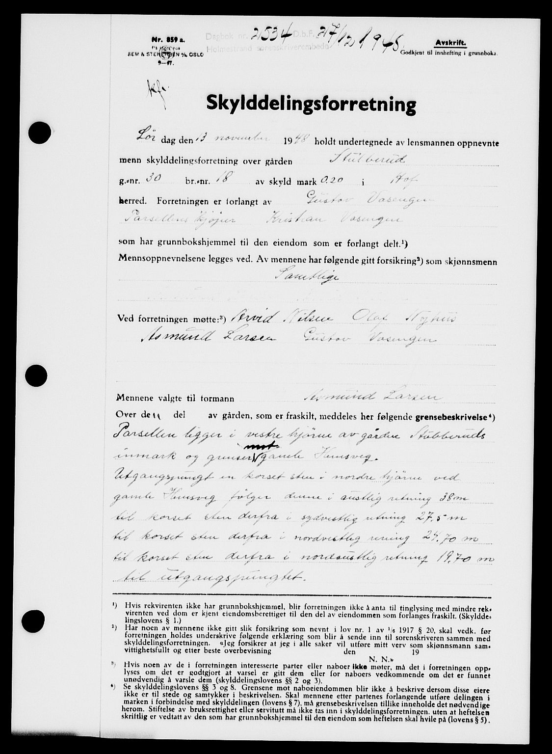 Holmestrand sorenskriveri, SAKO/A-67/G/Ga/Gaa/L0065: Pantebok nr. A-65, 1948-1949, Dagboknr: 2534/1948