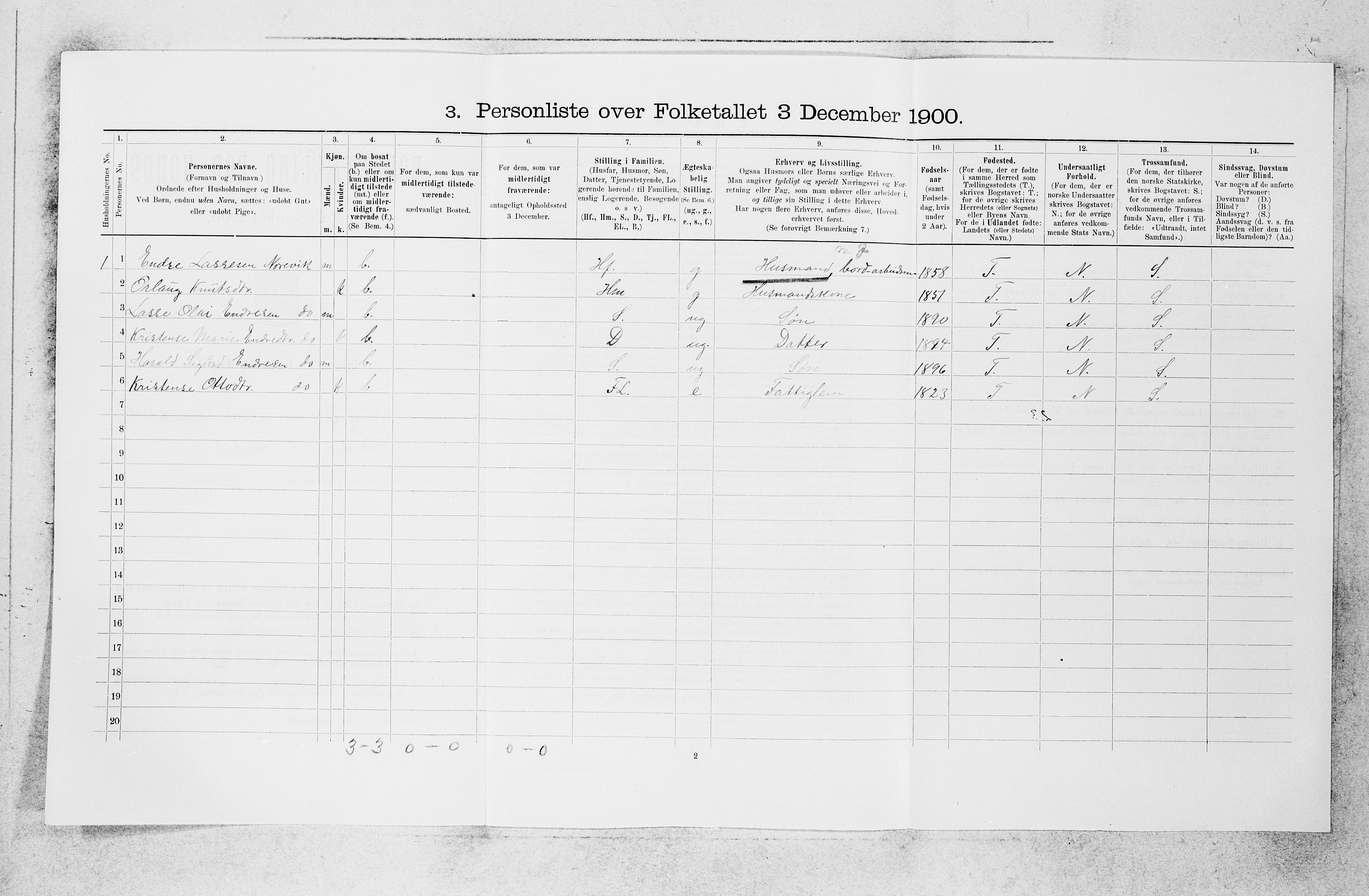 SAB, Folketelling 1900 for 1415 Lavik og Brekke herred, 1900, s. 292