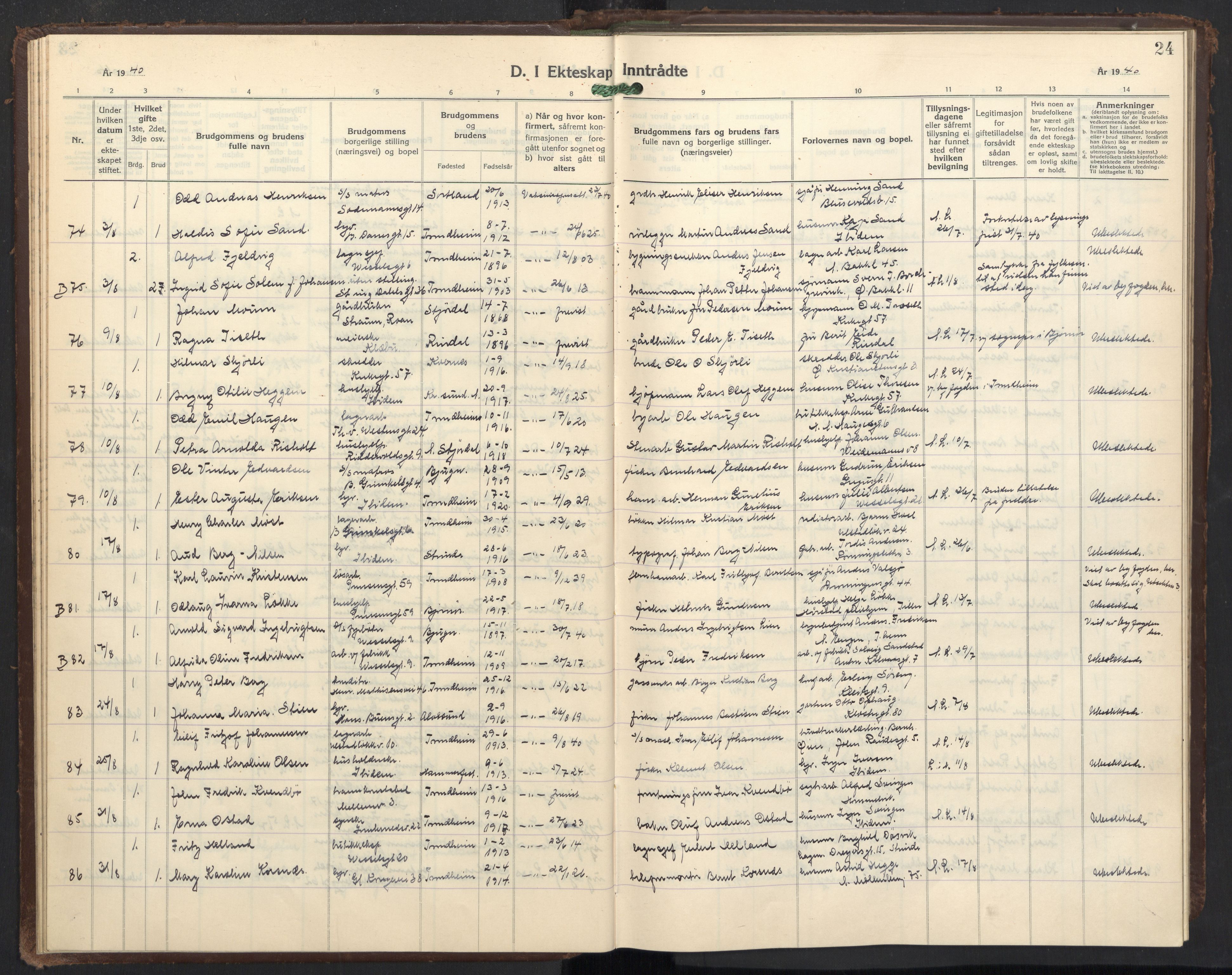 Ministerialprotokoller, klokkerbøker og fødselsregistre - Sør-Trøndelag, SAT/A-1456/605/L0263: Klokkerbok nr. 605C10, 1938-1949, s. 24