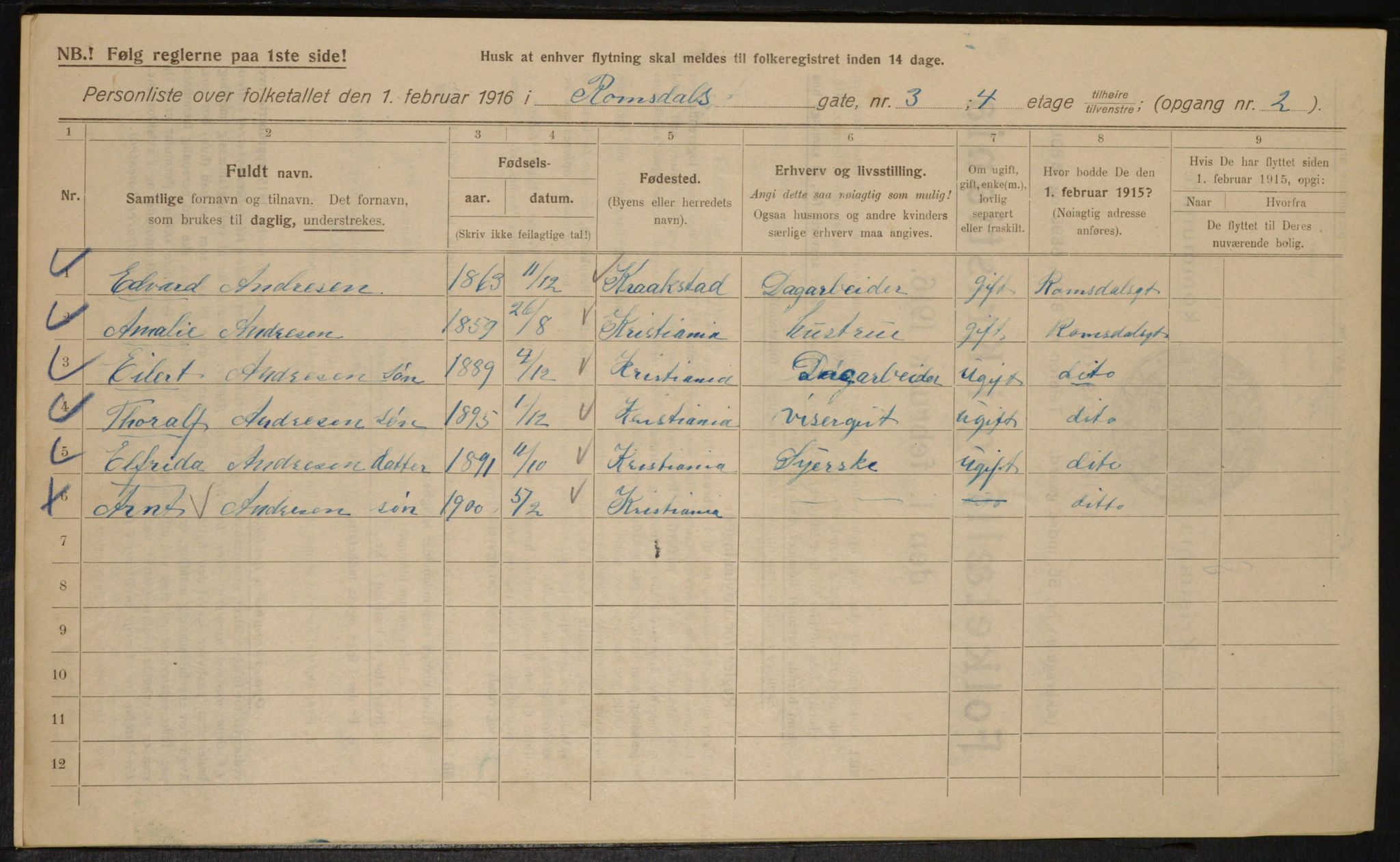 OBA, Kommunal folketelling 1.2.1916 for Kristiania, 1916, s. 85349