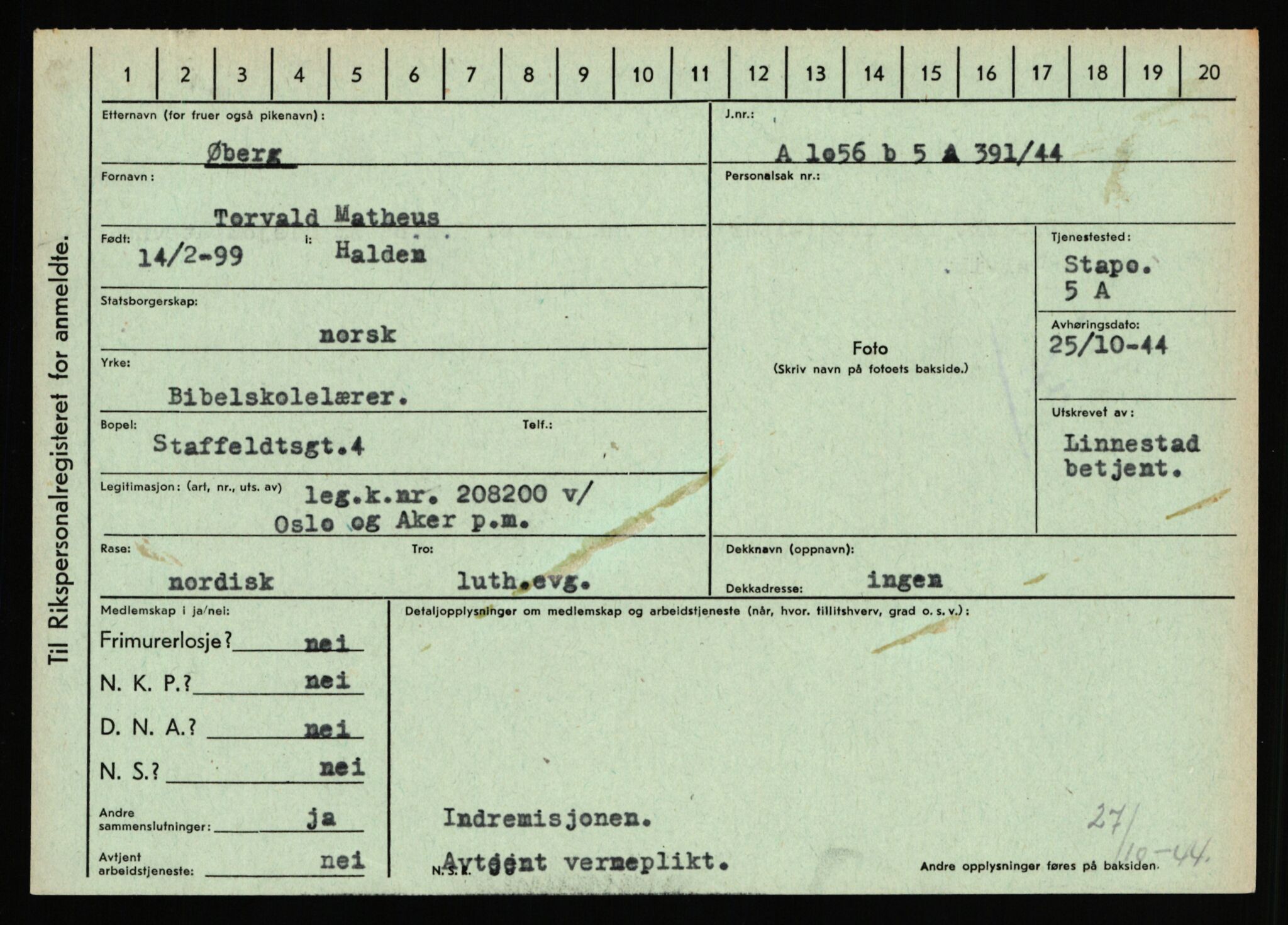 Statspolitiet - Hovedkontoret / Osloavdelingen, AV/RA-S-1329/C/Ca/L0016: Uberg - Øystese, 1943-1945, s. 3356