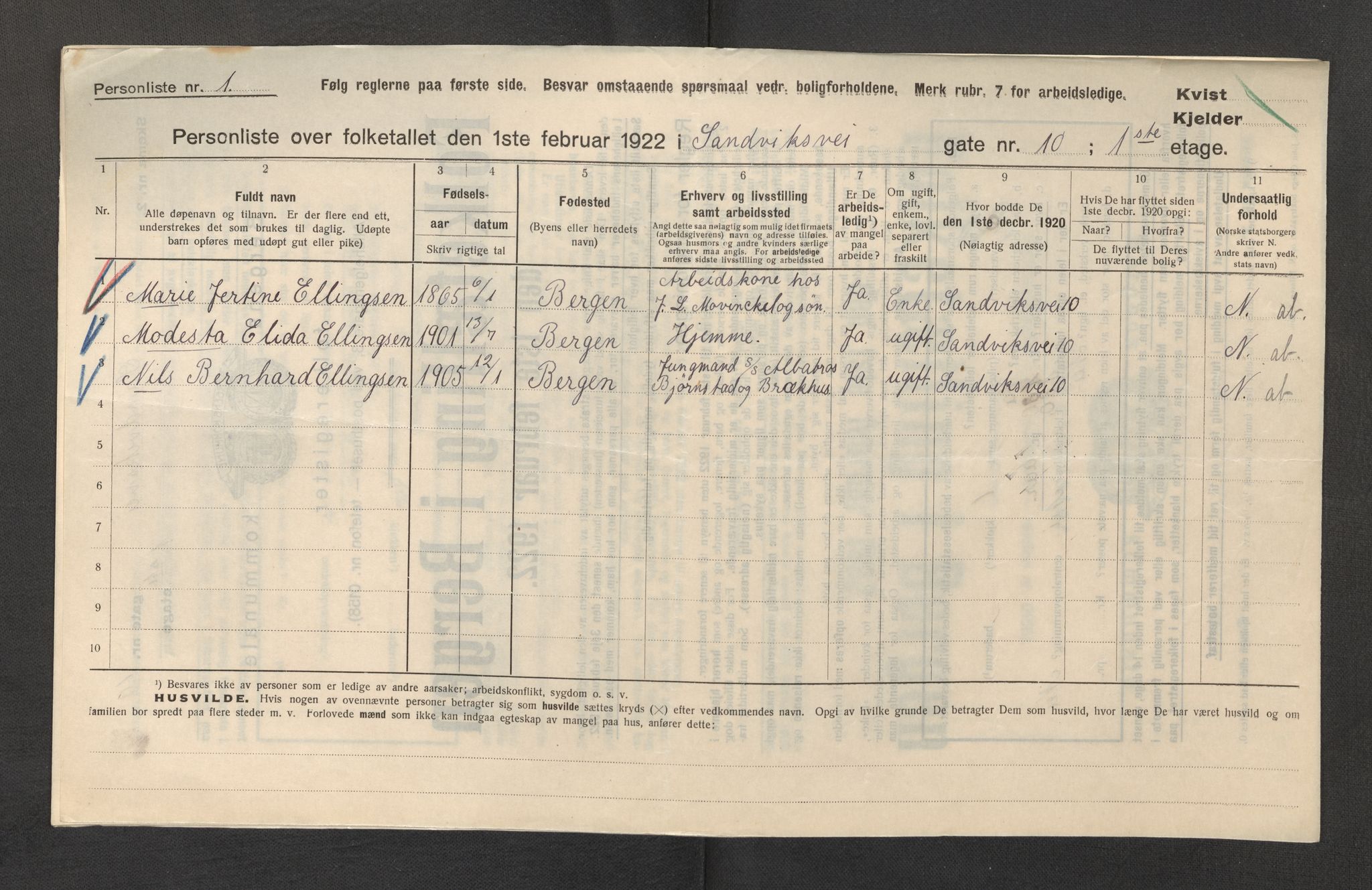 SAB, Kommunal folketelling 1922 for Bergen kjøpstad, 1922, s. 33901