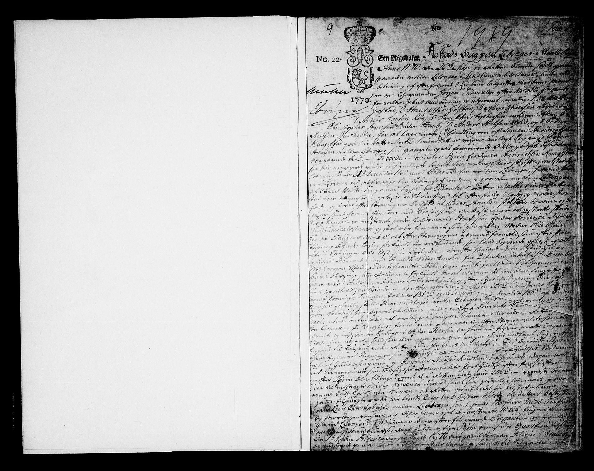 Nordre Jarlsberg sorenskriveri, SAKO/A-80/F/Fa/Faa/L0028: Tingbok, 1770-1776, s. 1