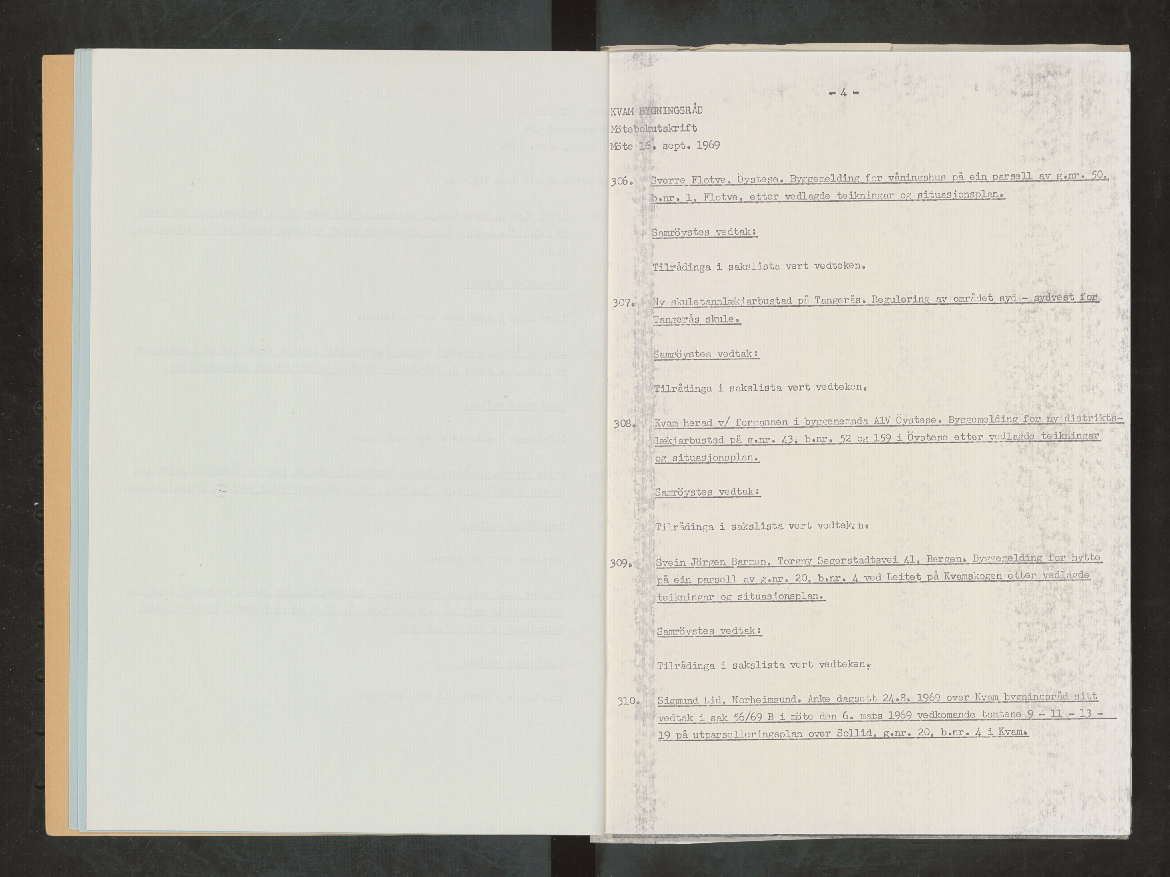 Kvam herad. Bygningsrådet, IKAH/1238-511/A/Ab/L0008: Utskrift av møtebok for Kvam bygningsråd, 1969