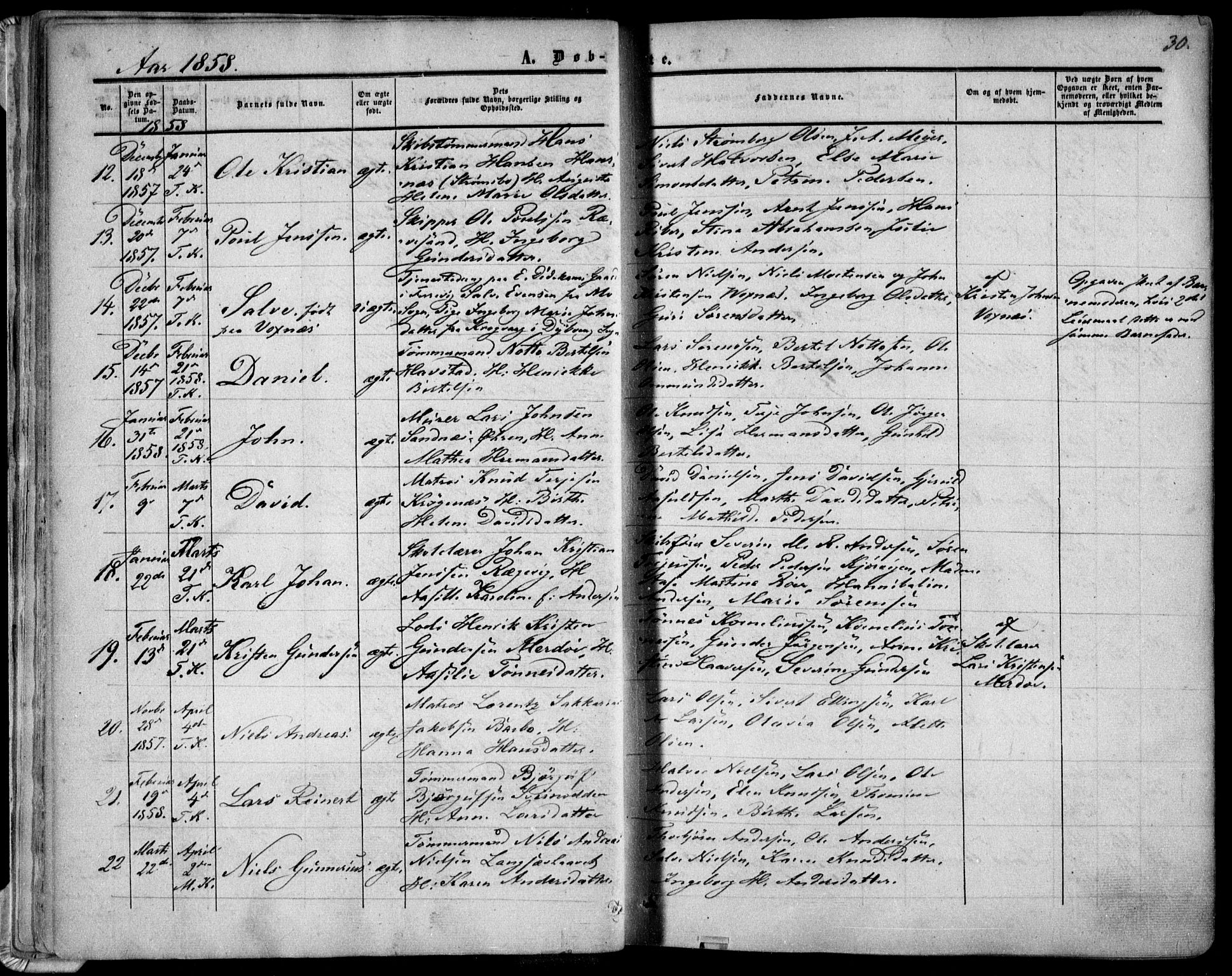 Tromøy sokneprestkontor, AV/SAK-1111-0041/F/Fa/L0006: Ministerialbok nr. A 6, 1855-1863, s. 30