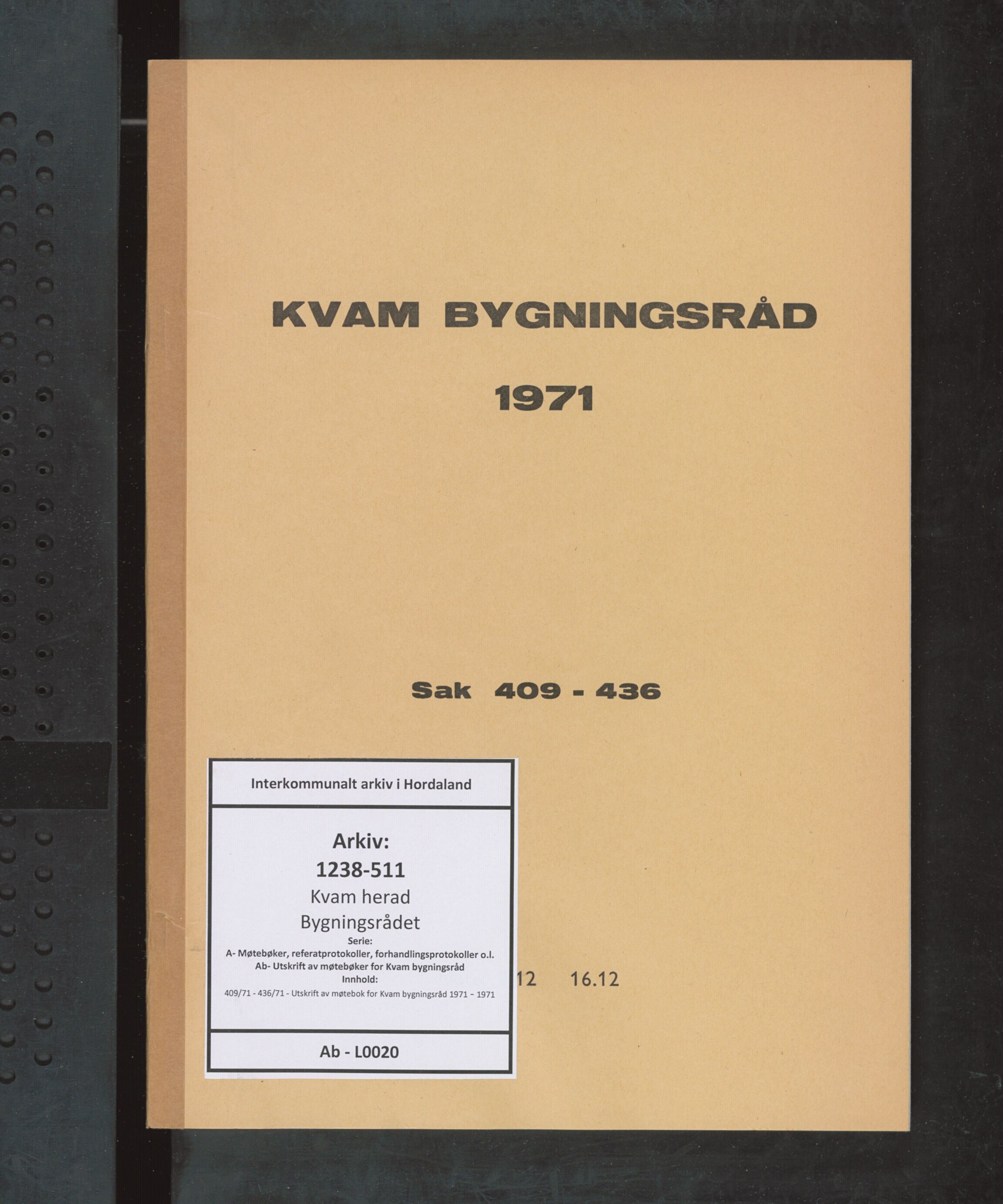 Kvam herad. Bygningsrådet, IKAH/1238-511/A/Ab/L0020: Utskrift av møtebok for Kvam bygningsråd, 1971