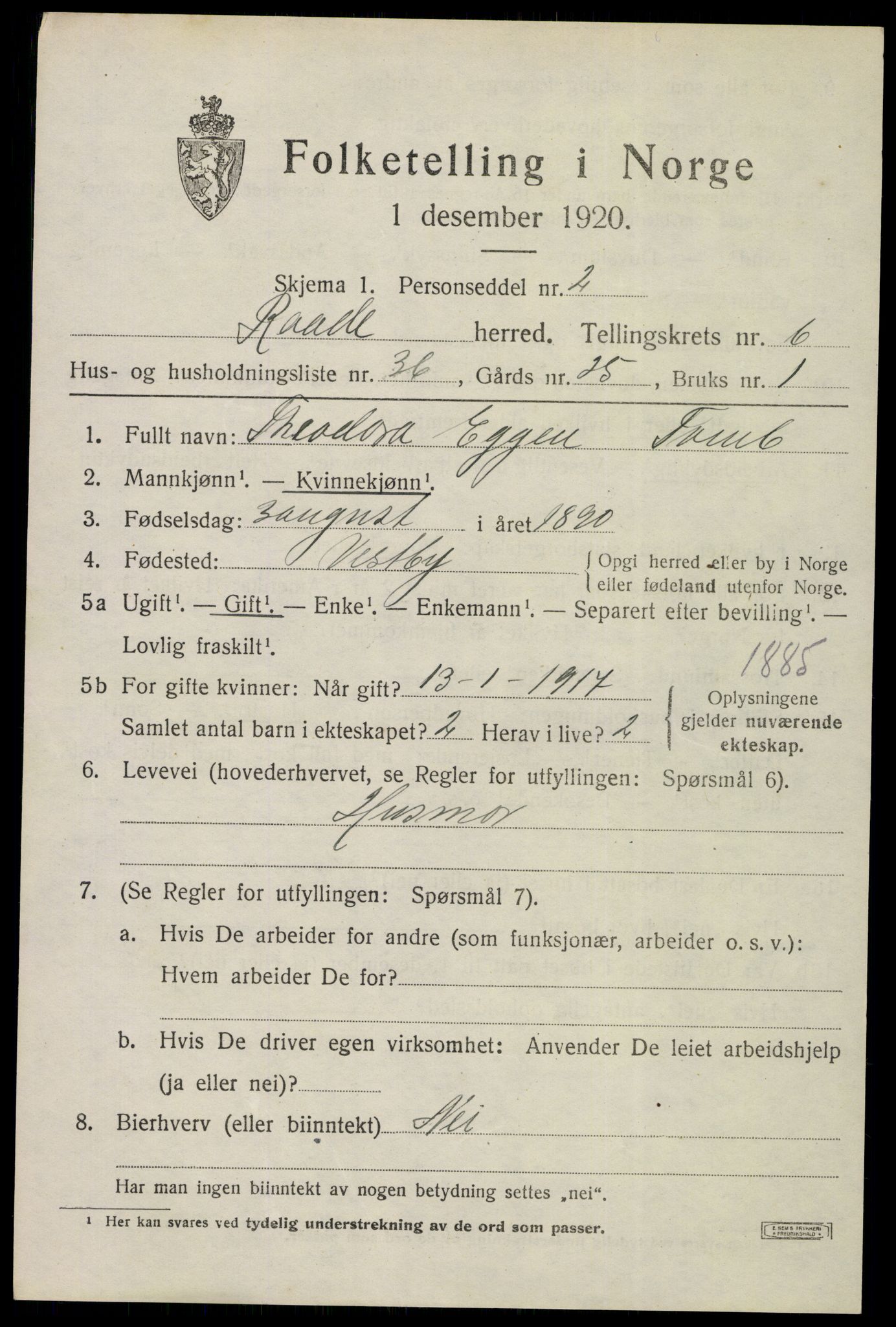 SAO, Folketelling 1920 for 0135 Råde herred, 1920, s. 5961
