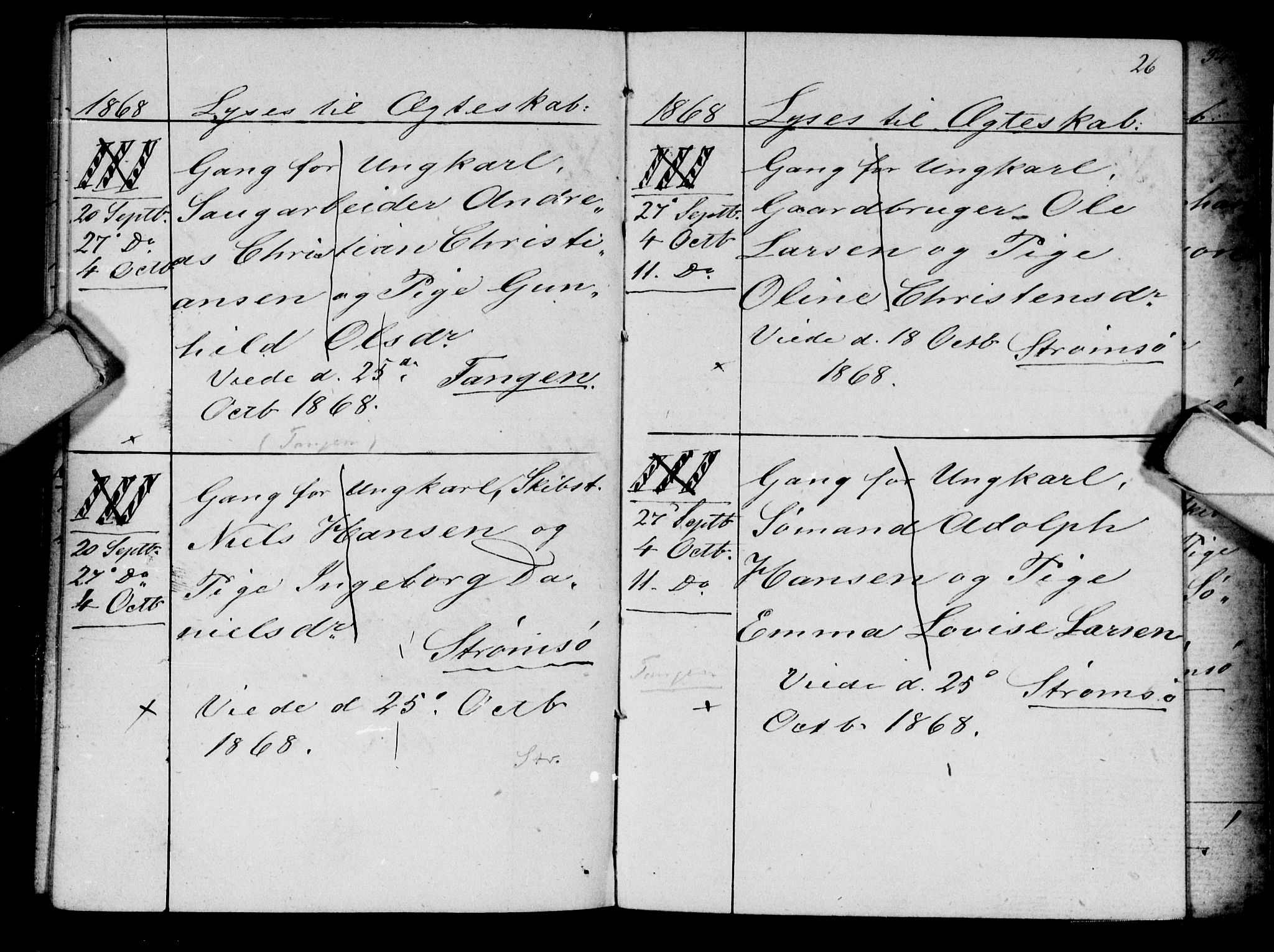 Strømsø kirkebøker, AV/SAKO-A-246/H/Ha/L0003: Lysningsprotokoll nr. 3, 1866-1874, s. 26