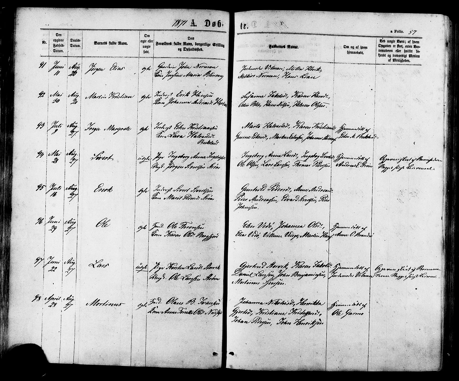 Ministerialprotokoller, klokkerbøker og fødselsregistre - Sør-Trøndelag, SAT/A-1456/657/L0706: Ministerialbok nr. 657A07, 1867-1878, s. 57