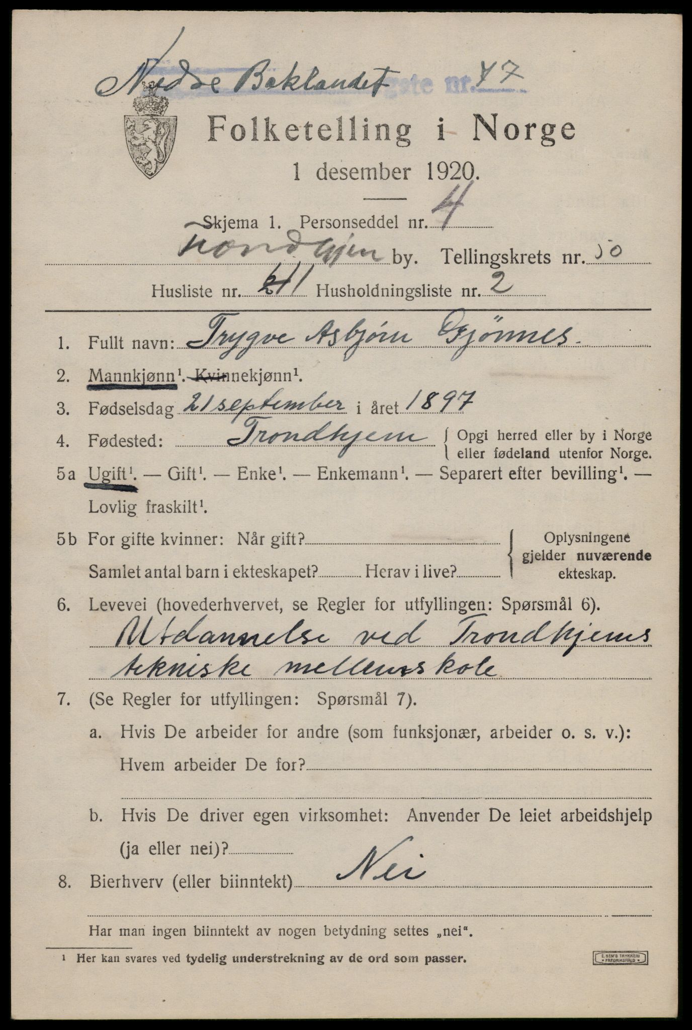 SAT, Folketelling 1920 for 1601 Trondheim kjøpstad, 1920, s. 104802