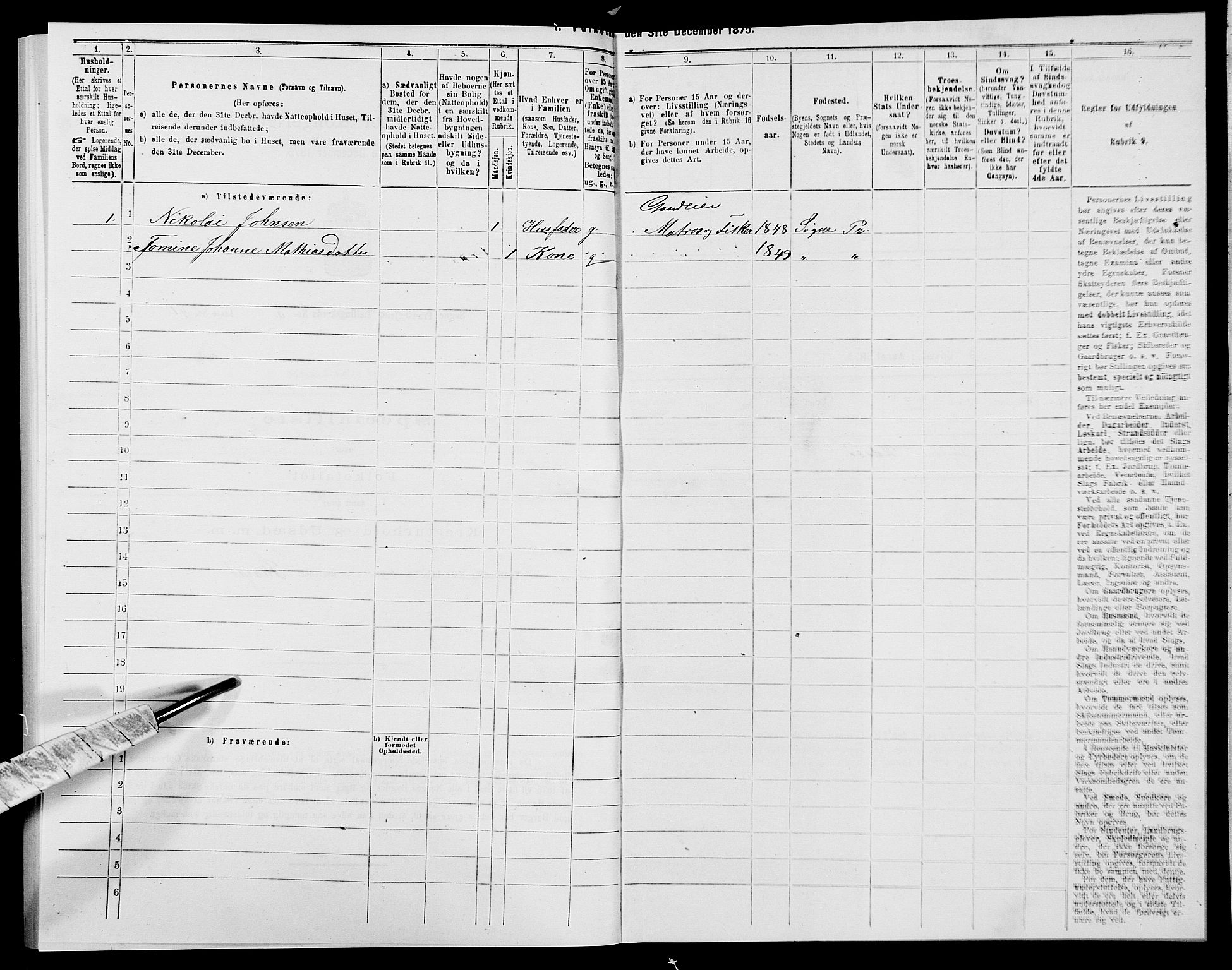 SAK, Folketelling 1875 for 1018P Søgne prestegjeld, 1875, s. 336