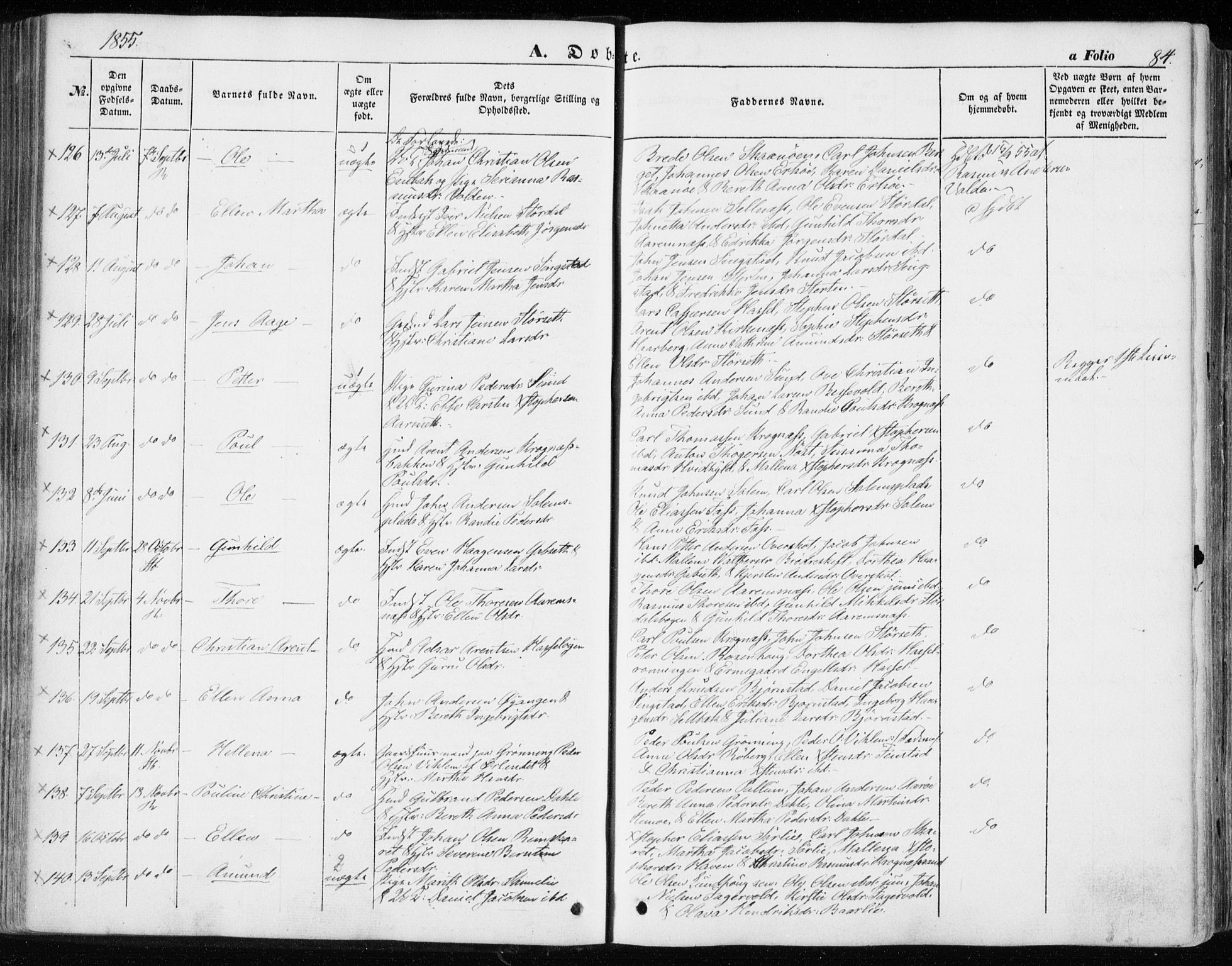 Ministerialprotokoller, klokkerbøker og fødselsregistre - Sør-Trøndelag, SAT/A-1456/646/L0611: Ministerialbok nr. 646A09, 1848-1857, s. 84